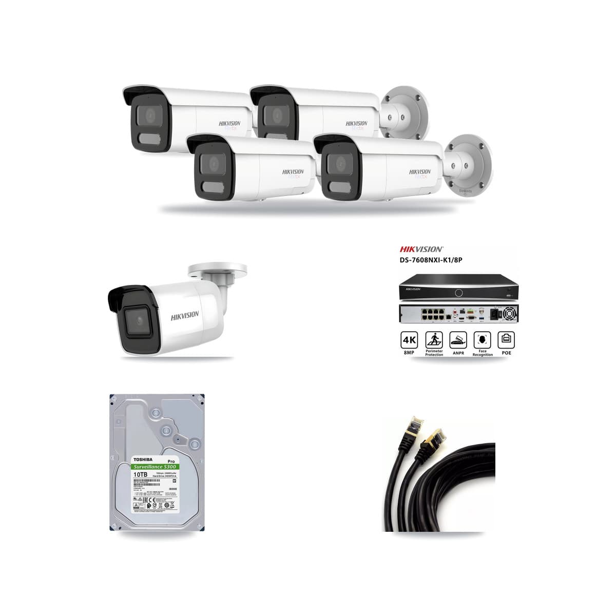 Hikvision 8-Channel 4K CCTV Kit — 1 DS-2CD2085G1 + 4 DS-2CD2T87G2H Bullet Cameras + 10TB Recording - Image 1