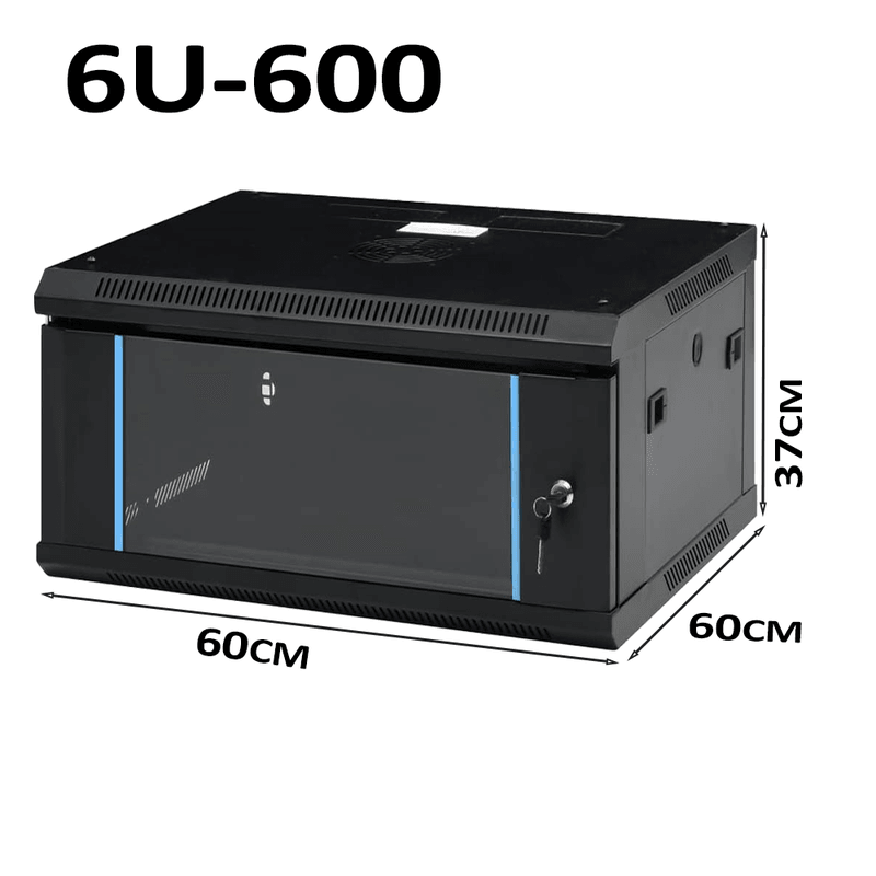 19" 6U 600mm Black Network Cabinet - Wall Rack for Patch Panel & LAN