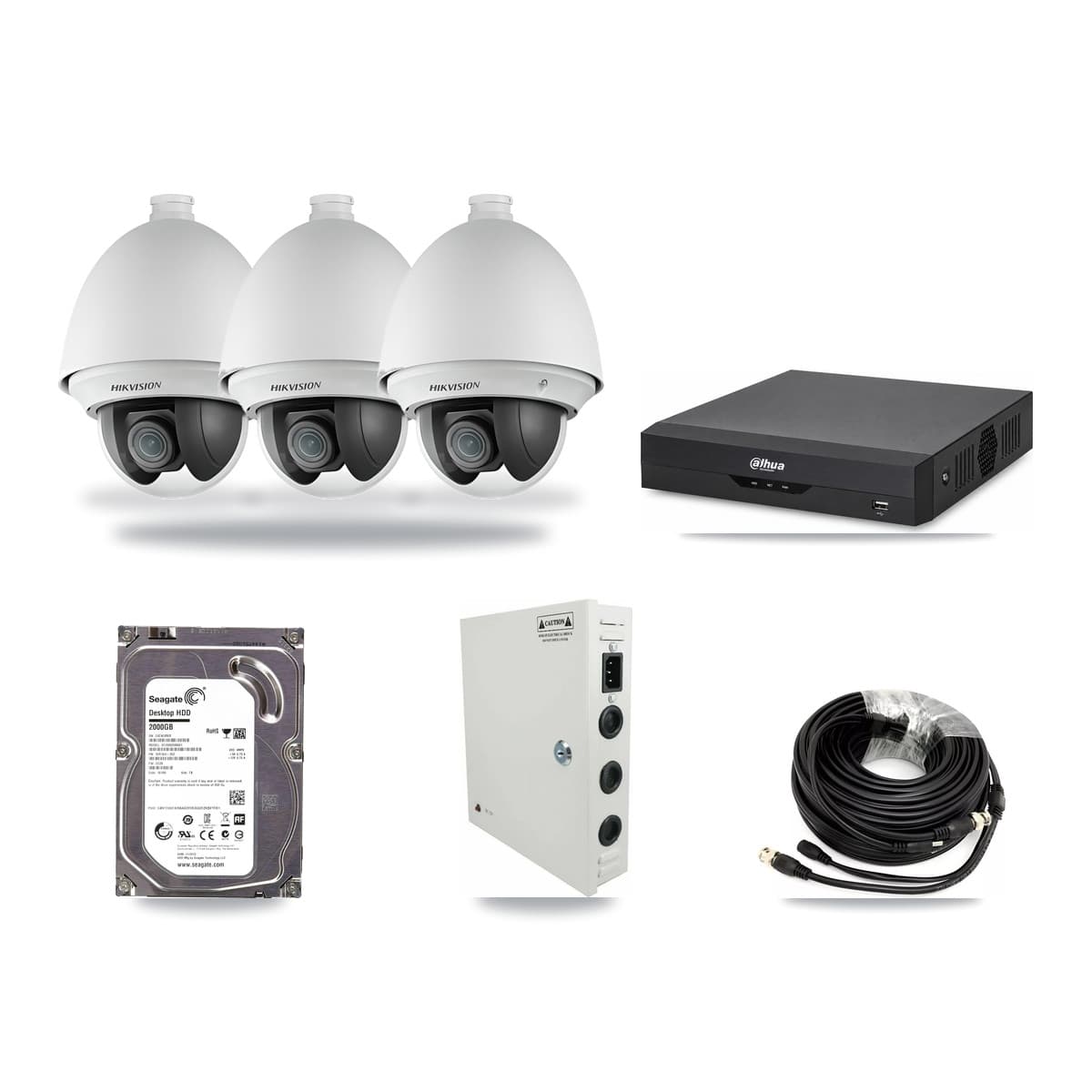 Hikvision & Dahua 4-Channel 2MP CCTV Kit — 3 DS-2AE4225T PTZ Cameras + 2TB Recording - Image 1
