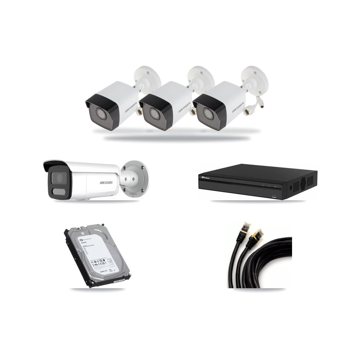 Hikvision & Prolux 4-Channel 4MP – 5MP CCTV Kit — 3 5MP + 1 4MP Bullet Cameras + 6TB Recording - Image 1