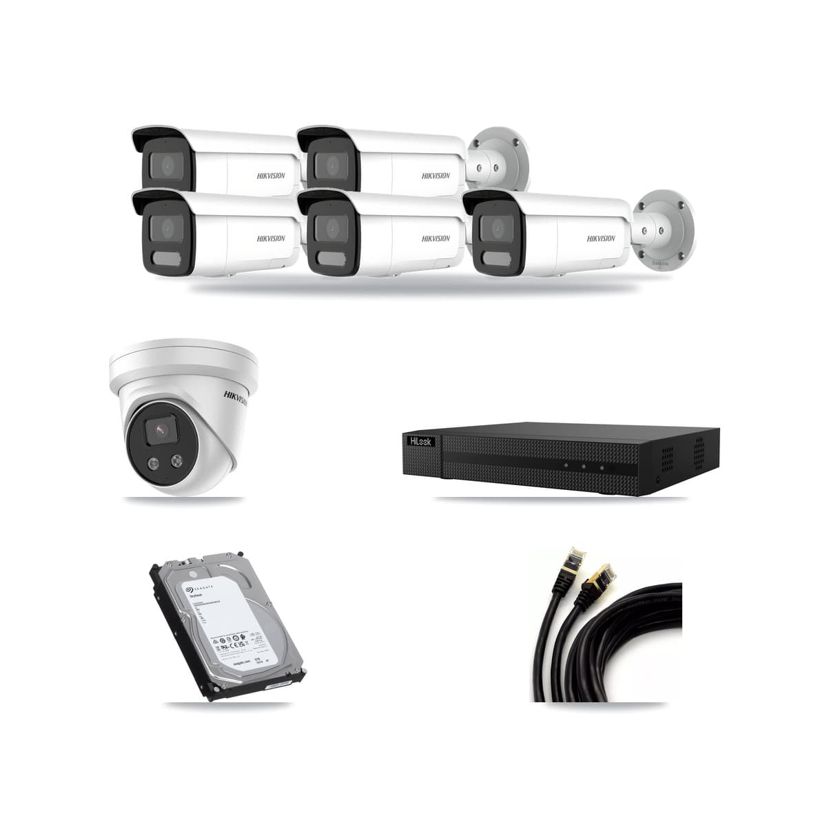 Hikvision & HiLook 8-Channel 4MP – 5MP CCTV Kit — 5 4MP Bullet + 1 5MP Turret Cameras + 6TB Recording (NVR-108MH-D Recorder) - Image 1