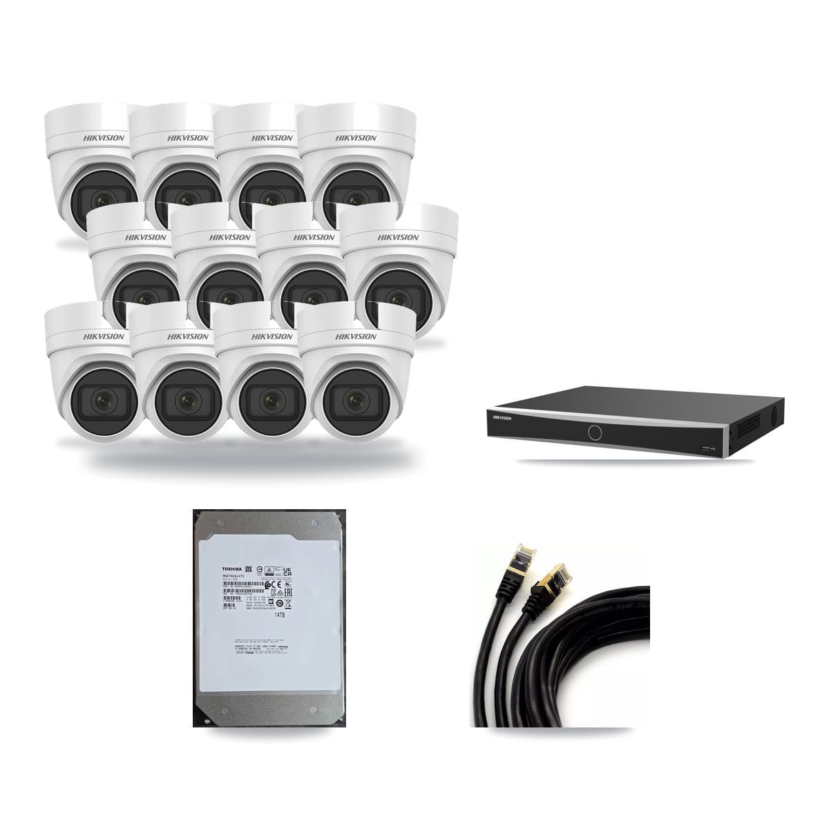 Hikvision 16-Channel 4MP CCTV Kit — 12 DS-2CD2H45FWD Turret Cameras + 14TB Recording (DS-7616NXI Recorder) - Image 1