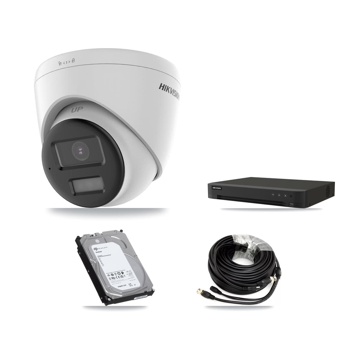 Hikvision 8-Channel 5MP CCTV Kit — 4 DS-2CE78K0T-LPTS + 4 DS-2CE78K0T-LTS Turret Cameras + 6TB Recording (IDS-7208HUHI-M1/XT Recorder)