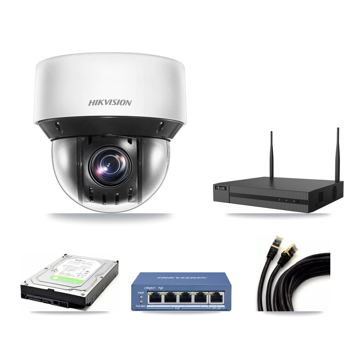 Hikvision & HiLook 4-Channel 4MP CCTV Kit — 1 DS-2DE4A425IW PTZ Camera + 1TB Recording