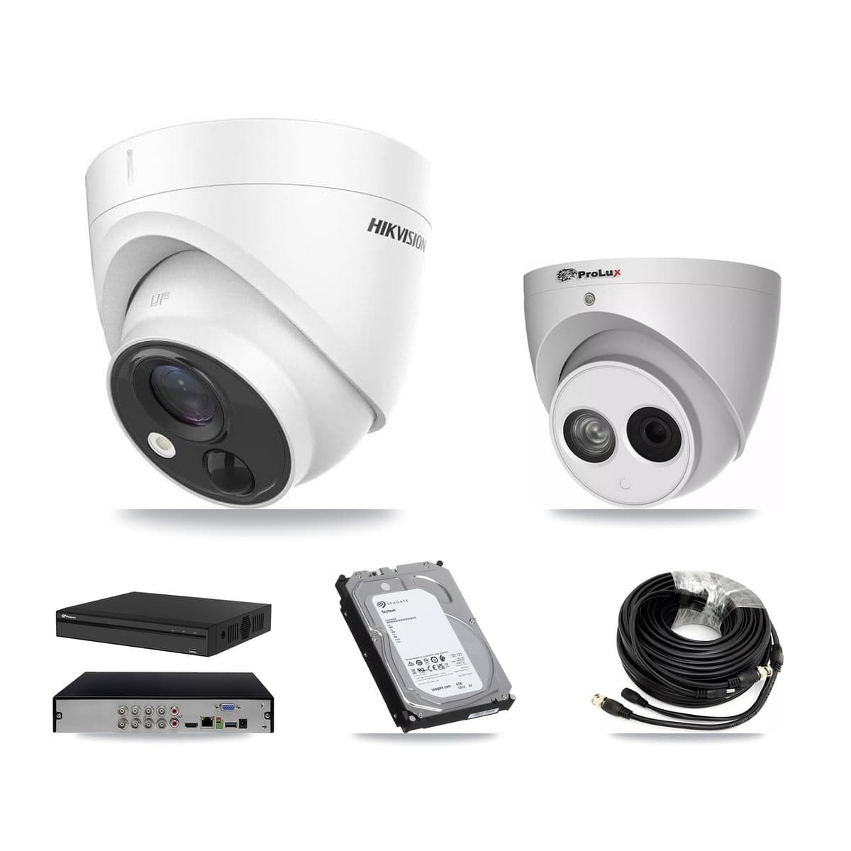 Hikvision & Prolux 8-Channel 4MP – 5MP CCTV Kit — 5 DS-2CE71H0T 5MP + 1 PXC-612C4W-A 4MP Turret Cameras + 6TB Recording (PXD-5108HS Recorder)