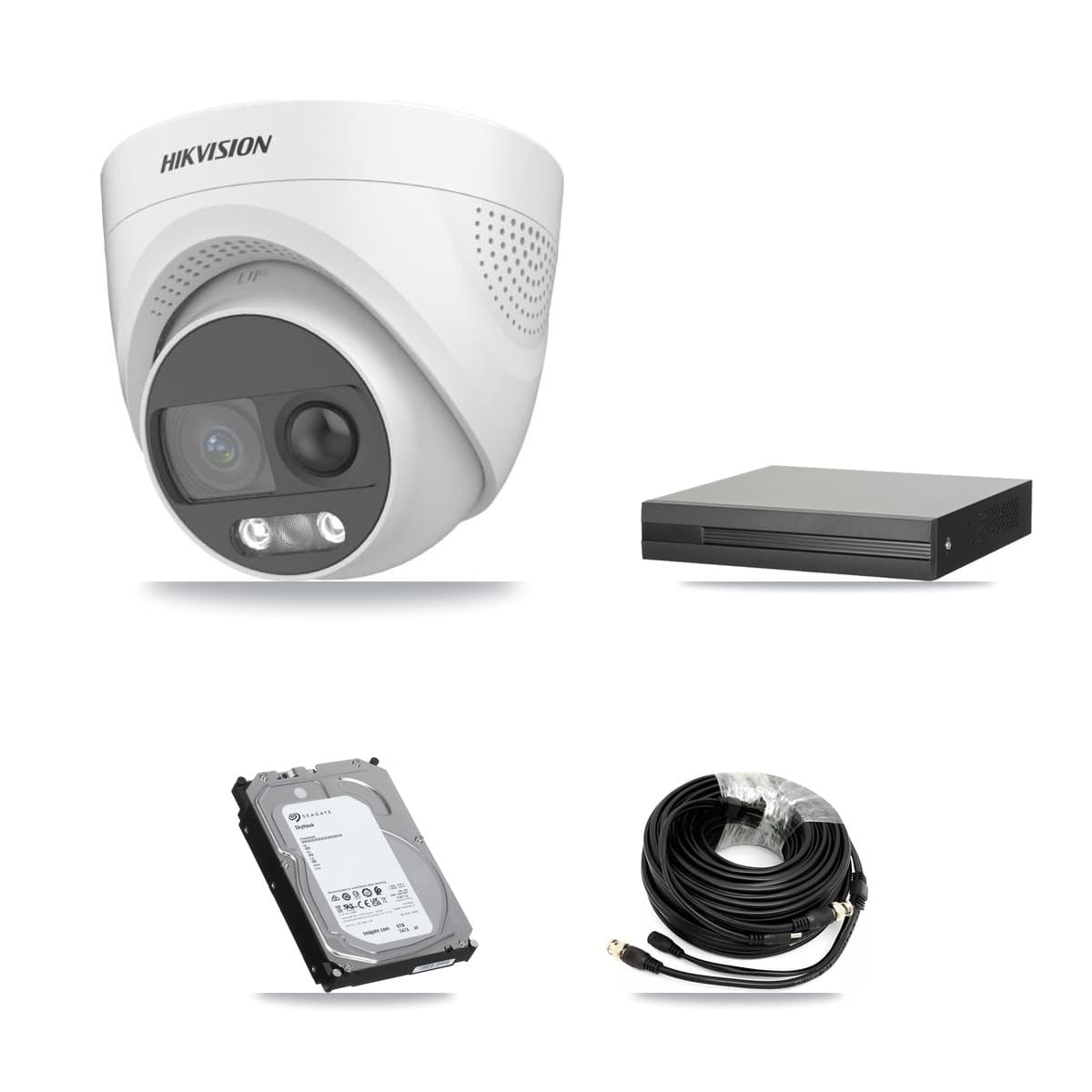 Hikvision 4-Channel 5MP CCTV Kit — 4 DS-2CE72KF3T Turret Cameras + 6TB Recording (XVR-3104HS Recorder)