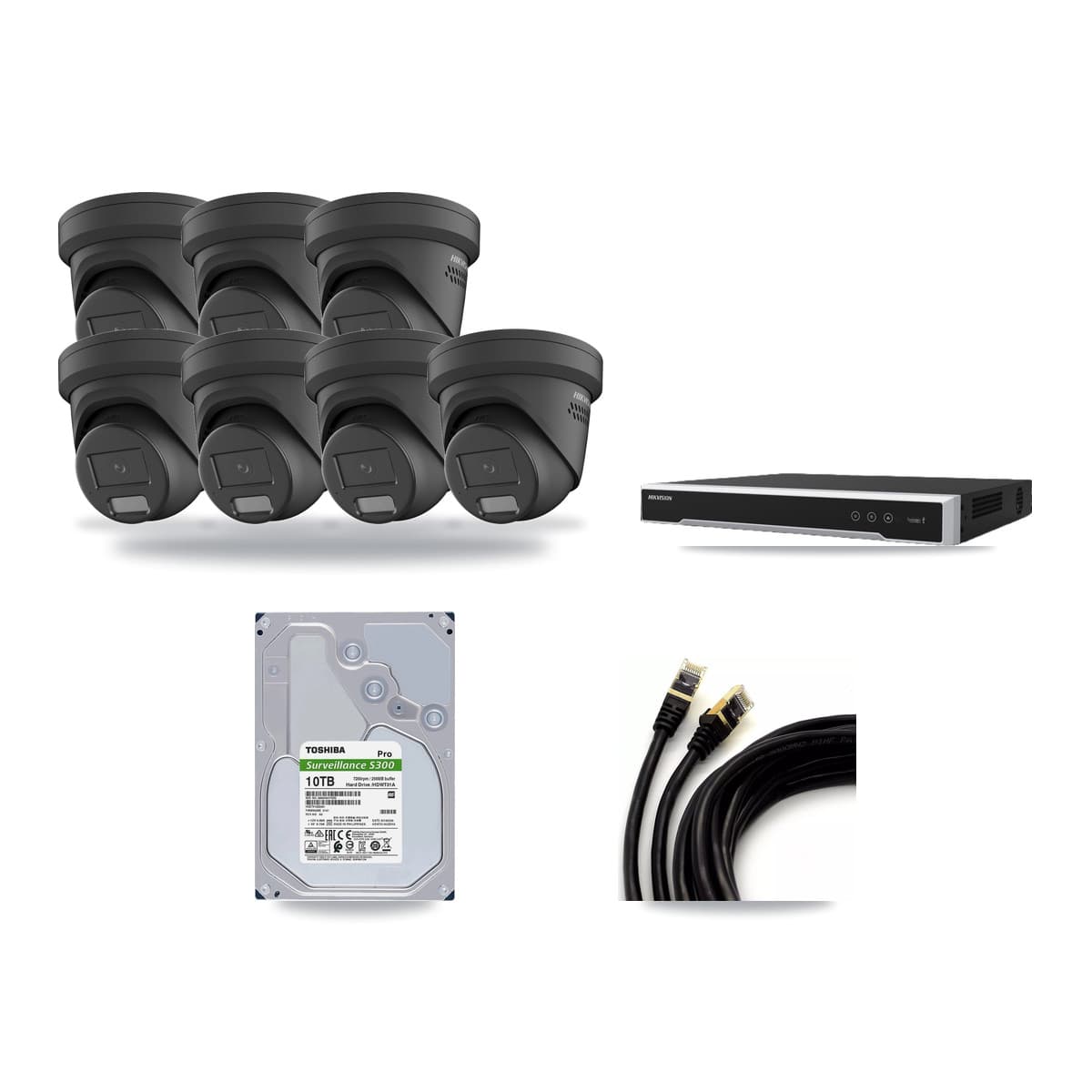 Hikvision 8-Channel 4MP CCTV Kit — 7 Black Turret Cameras + 10TB Recording (DS-7608NI-M2 Recorder) - Image 1