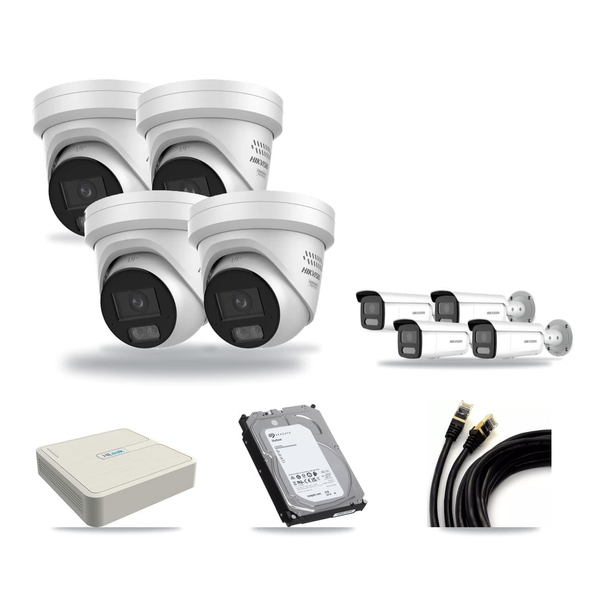 Hikvision & HiLook 8-Channel 4MP CCTV Kit — 4 DS-2CD2347G3 Turret + 4 DS-2CD2T47G2H Bullet Cameras + 6TB Recording - Image 1