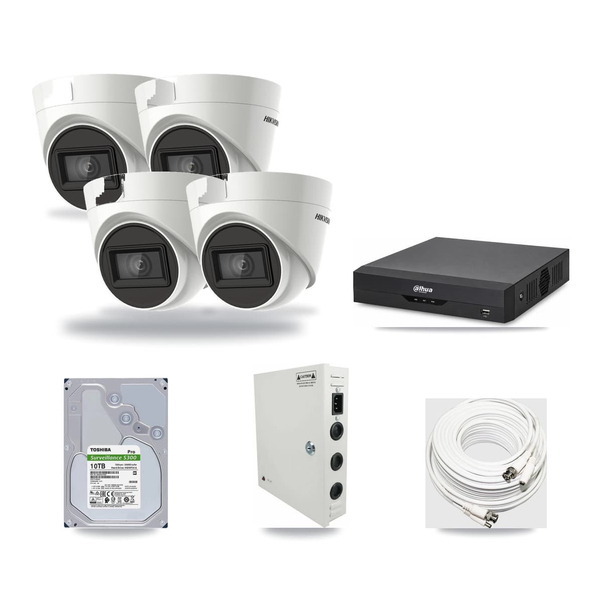 Hikvision & Dahua 4-Channel 4K CCTV Kit — 4 DS-2CE78U1T Turret Cameras + 10TB Recording - Image 1