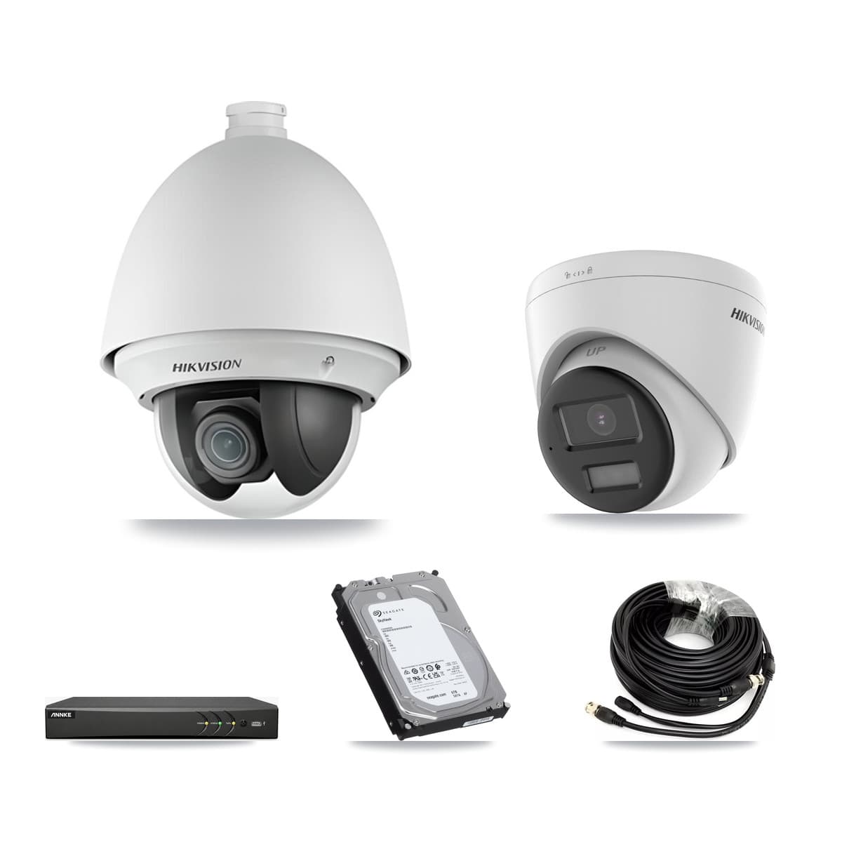 Hikvision & ANNKE 4-Channel 2MP – 4K CCTV Kit — 1 2MP PTZ + 1 4K Turret Cameras + 6TB Recording