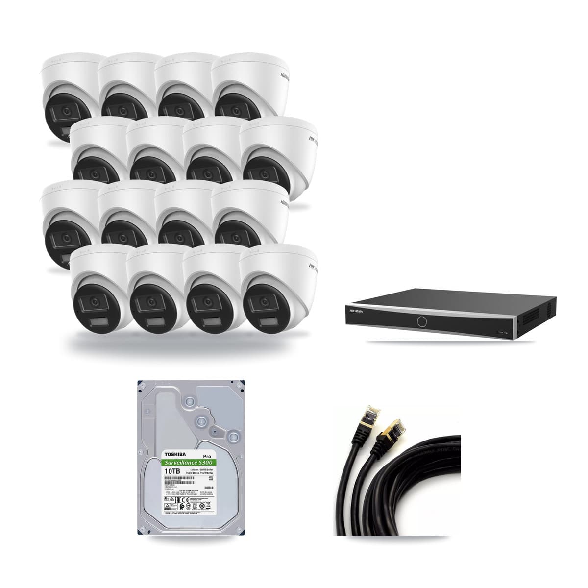 Hikvision 16-Channel 4K CCTV Kit — 16 DS-2CD1383G2-LIUF/SL Turret Cameras + 10TB Recording (DS-7616NXI-K2/16P(E) Recorder) - Image 1