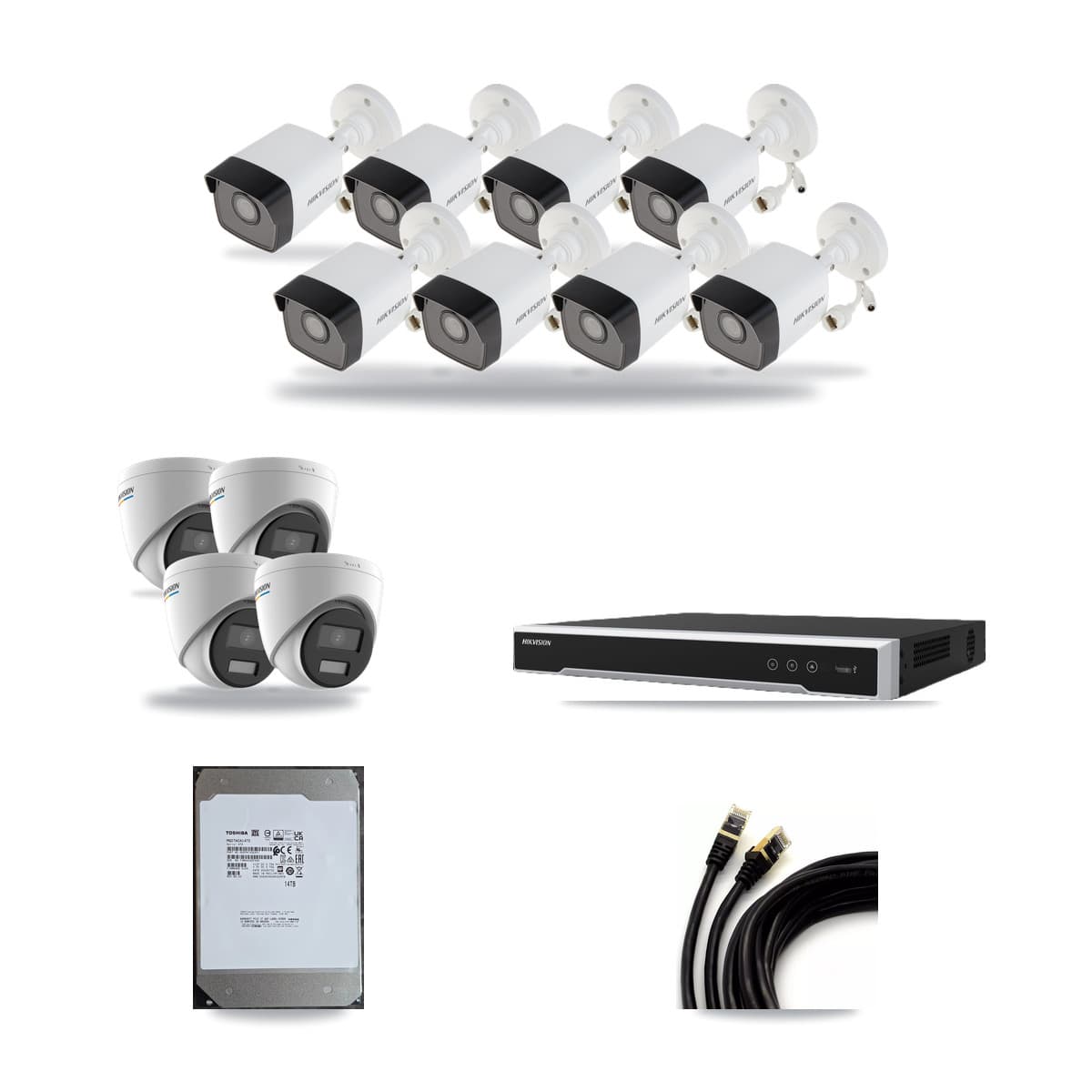 Hikvision 16-Channel 2MP – 5MP CCTV Kit — 8 5MP Bullet + 4 2MP Turret Cameras + 14TB Recording (DS-7616NI-M2 Recorder) - Image 1