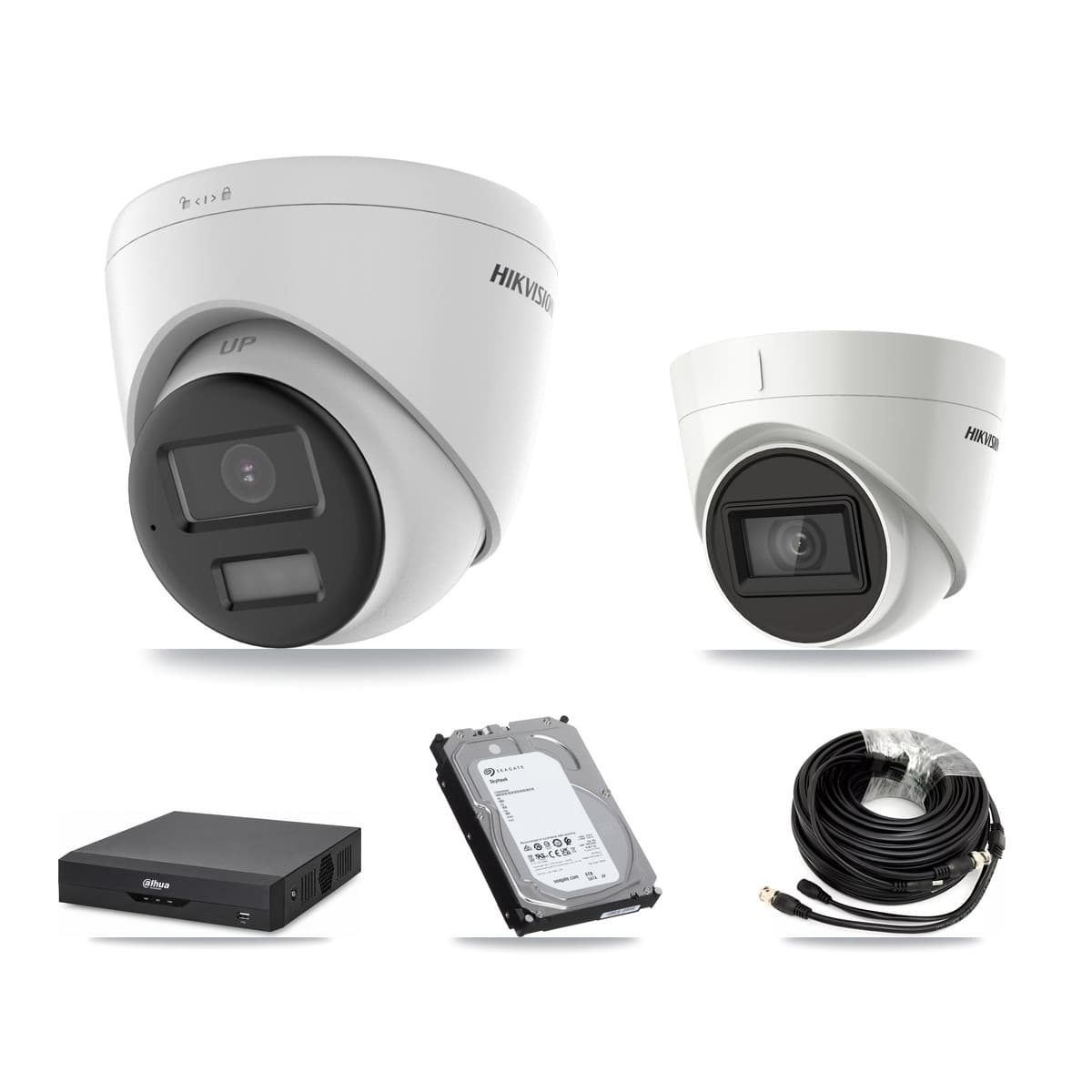 Hikvision & Dahua 4-Channel 4K CCTV Kit — 2 DS-2CE78U0T + 2 DS-2CE78U1T Turret Cameras + 6TB Recording