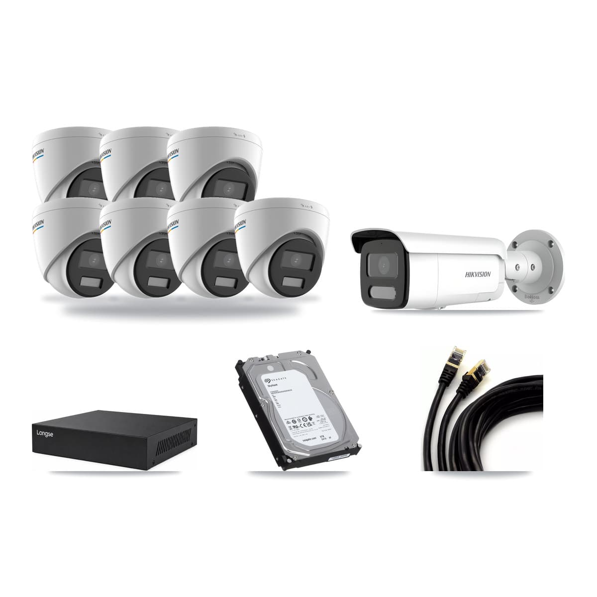 Hikvision & Longse 8-Channel 2MP – 4MP CCTV Kit — 7 2MP Turret + 1 4MP Bullet Cameras + 6TB Recording - Image 1