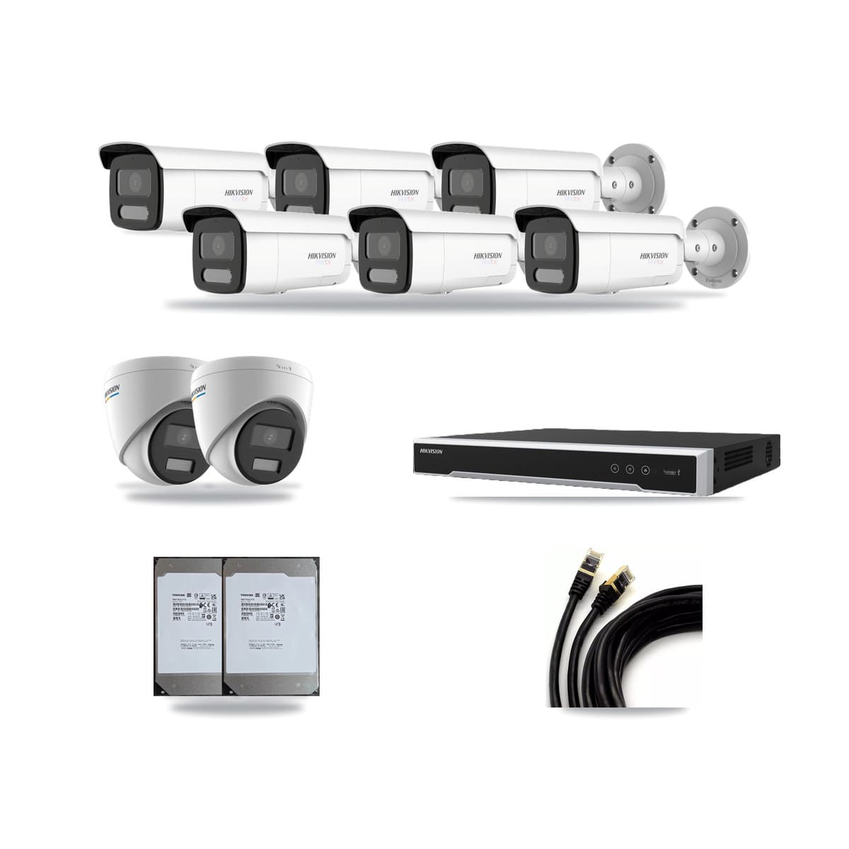 Hikvision 8-Channel 2MP – 4K CCTV Kit — 2 2MP Turret + 6 4K Bullet Cameras + 2× 14TB Recording - Image 1