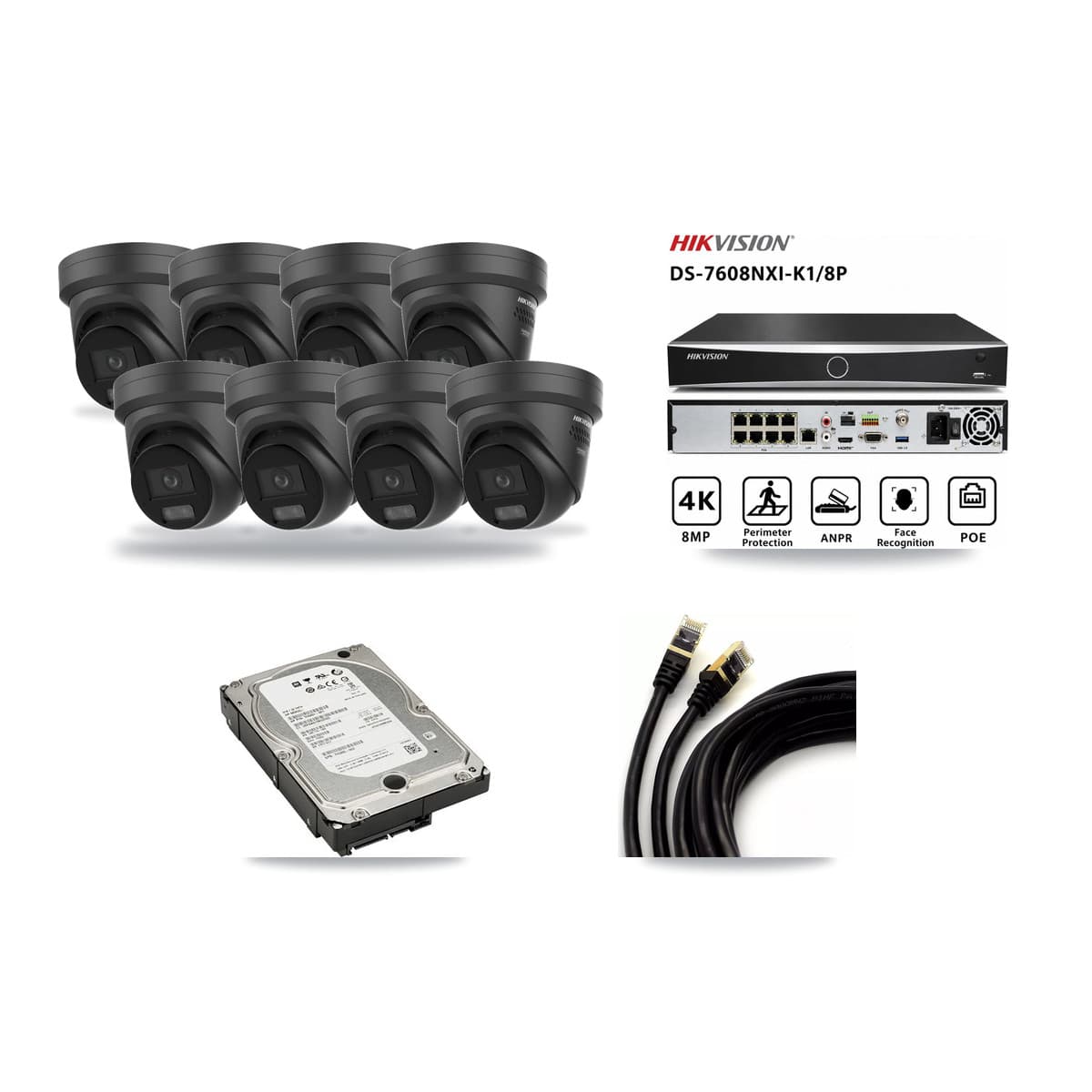 Hikvision 8-Channel 4K CCTV Kit — 8 Black Turret Cameras + 5TB Recording - Image 1