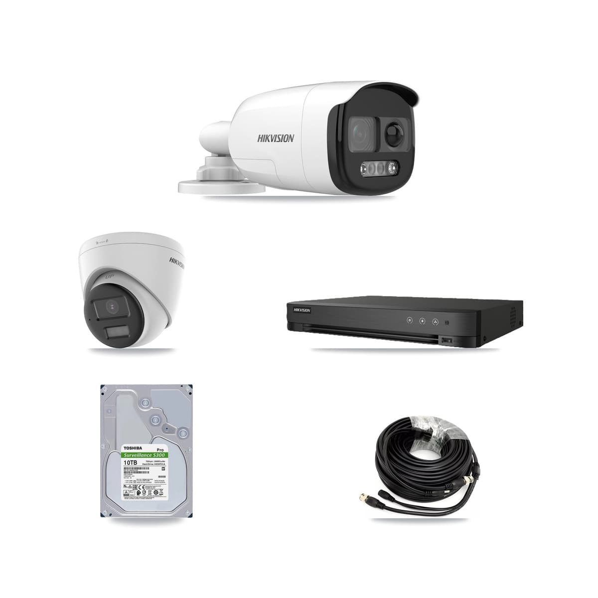 Hikvision 8-Channel 5MP CCTV Kit — 7 DS-2CE12KF3T Bullet + 1 DS-2CE78K0T Turret Cameras + 10TB Recording (IDS-7208HQHI Recorder)