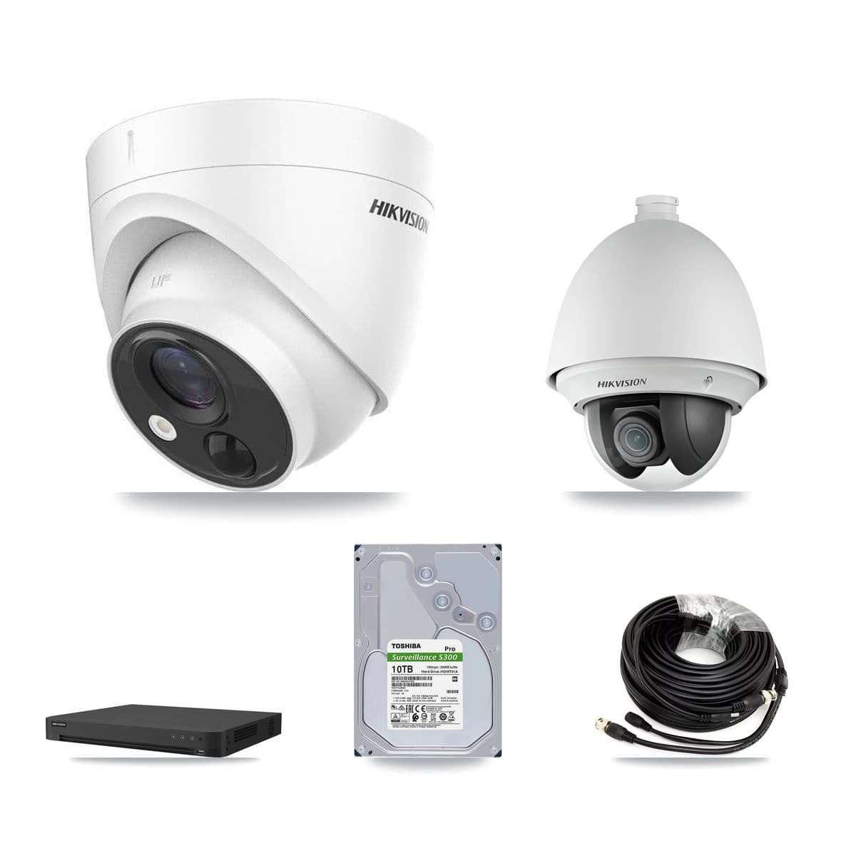 Hikvision 32-Channel 2MP – 5MP CCTV Kit — 1 DS-2AE4225T 2MP PTZ + 15 DS-2CE71H0T 5MP Turret Cameras + 2× 10TB Recording
