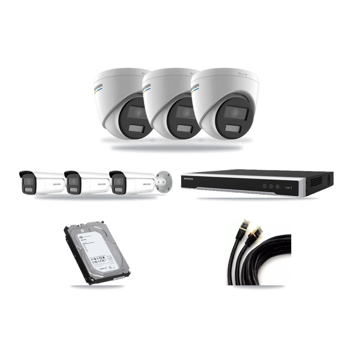 Hikvision 8-Channel 2MP – 4MP CCTV Kit — 3 2MP Turret + 3 4MP Bullet Cameras + 6TB Recording (DS-7608NI-M2 Recorder) - Image 1