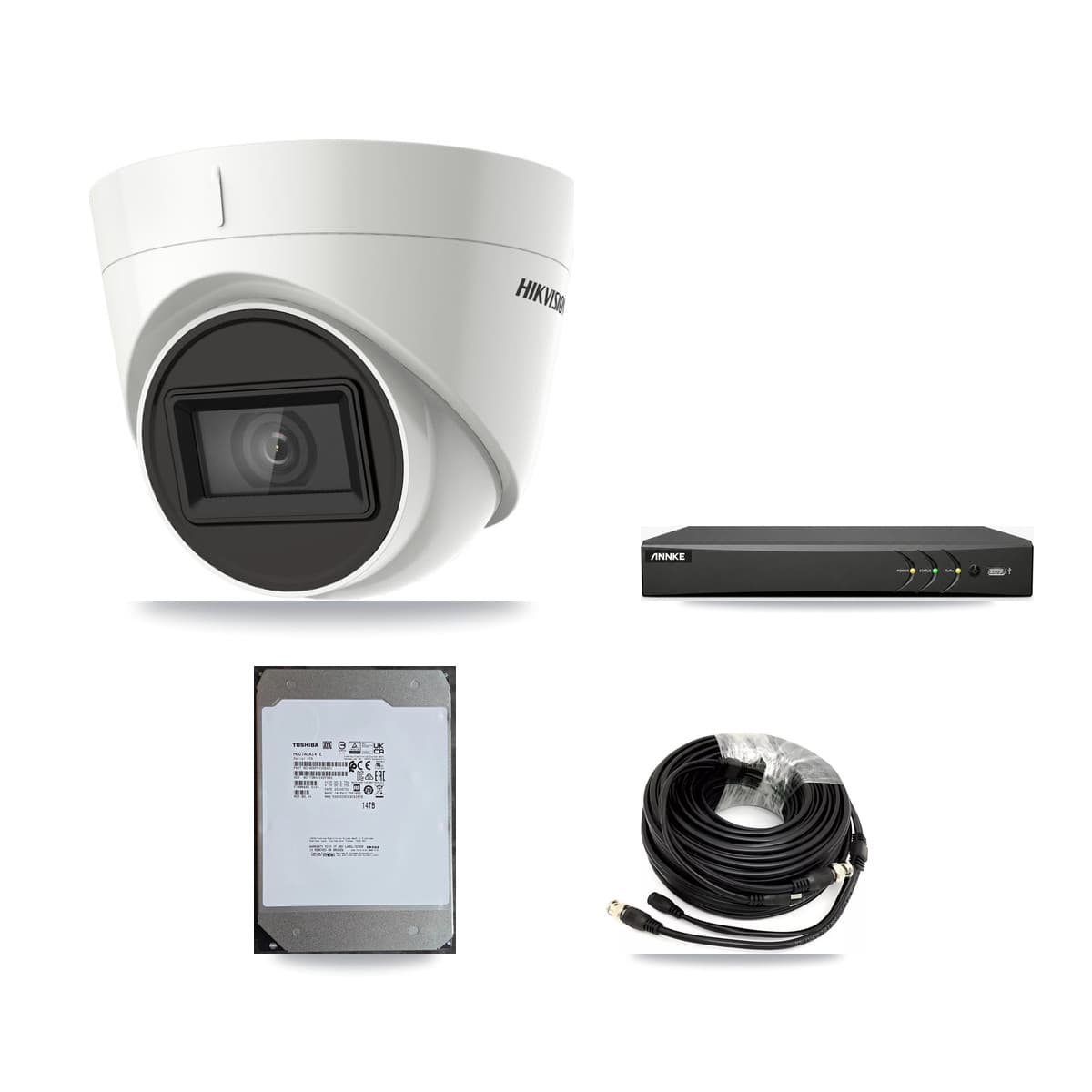 Hikvision & ANNKE 4-Channel 4K CCTV Kit — 4 DS-2CE78U1T Turret Cameras + 14TB Recording