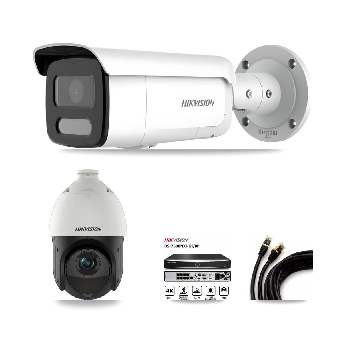 Hikvision 8-Channel 4MP CCTV Kit — 1 Bullet + 1 PTZ Cameras + 3TB Recording (DS-7608NXI Recorder)