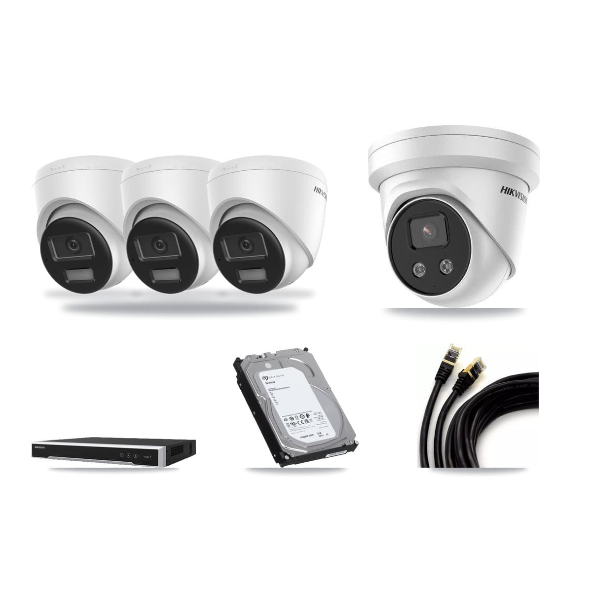 Hikvision 8-Channel 5MP – 4K CCTV Kit — 3 DS-2CD1383G2-LIU 4K + 1 DS-2CD3356G2-ISU 5MP Turret Cameras + 6TB Recording (DS-7608NI-M2/8P Recorder) - Image 1