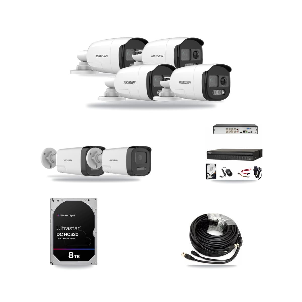 Hikvision & Dahua 8-Channel 5MP CCTV Kit — 4 DS-2CE12KF3T + 2 DS-2CE17K0T Bullet Cameras + 8TB Recording - Image 1