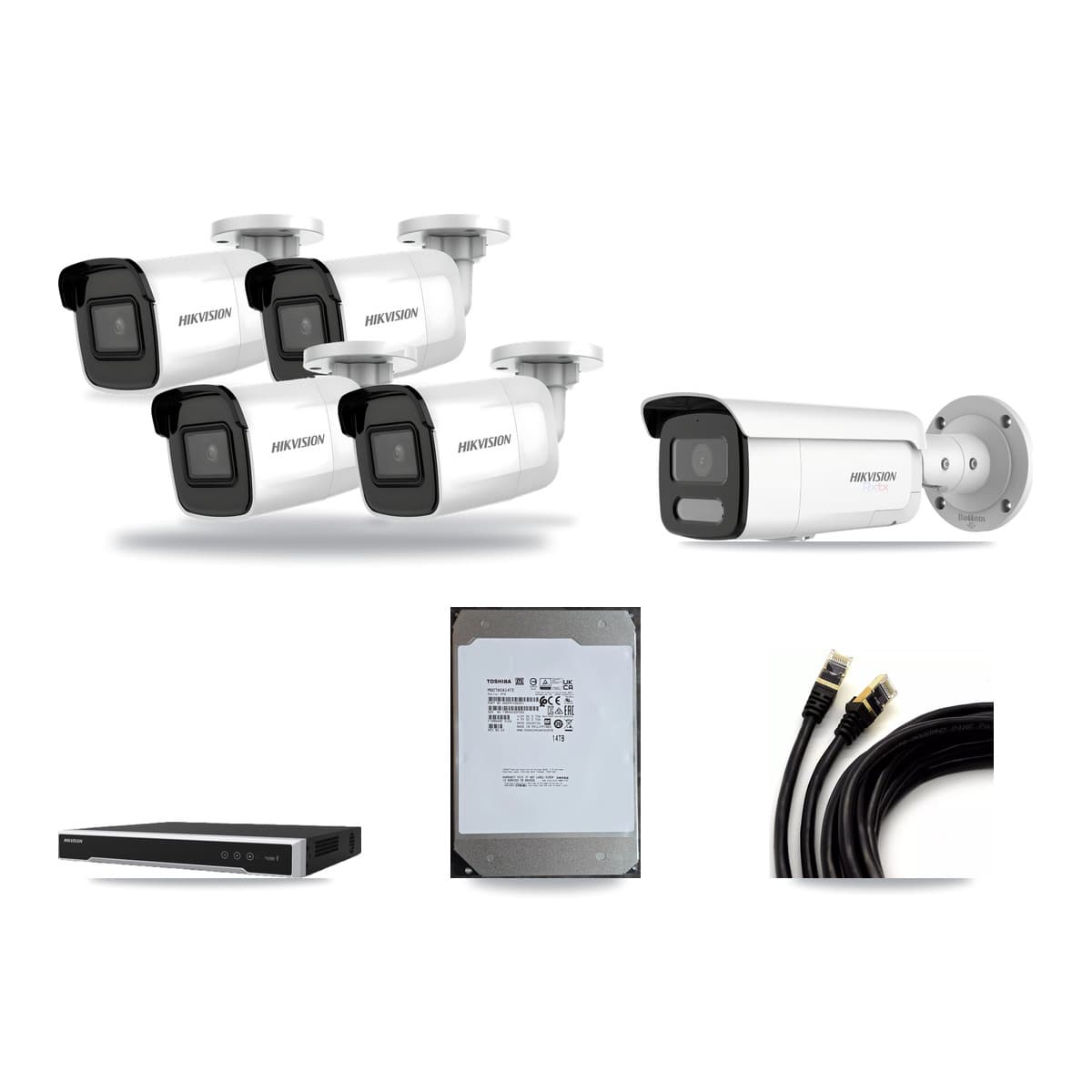 Hikvision 16-Channel 4K CCTV Kit — 4 DS-2CD2085G1 + 1 DS-2CD2T87G2H Bullet Cameras + 14TB Recording - Image 1