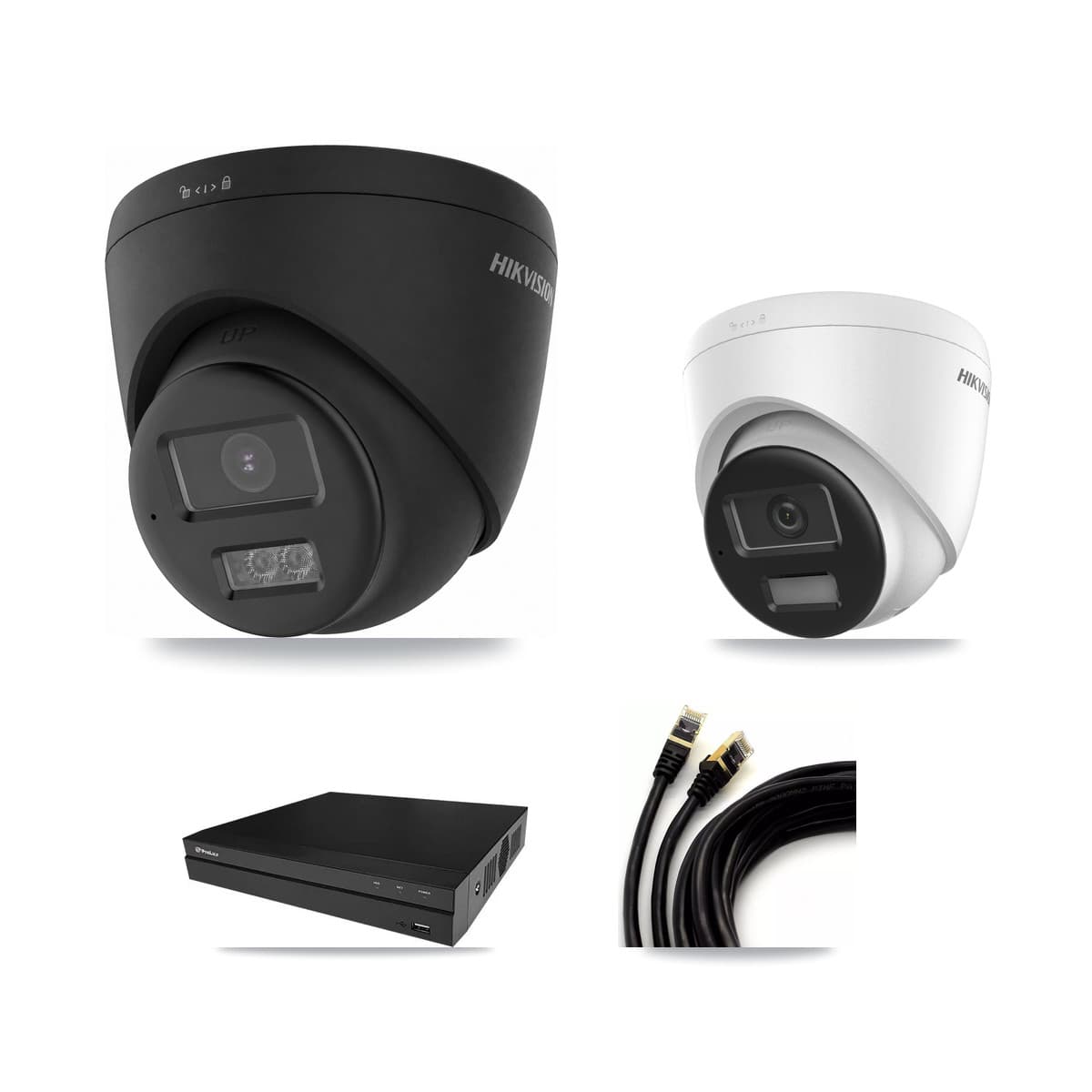 Hikvision & Prolux 8-Channel 4K CCTV Kit — 1 + 2 Black Turret Cameras + 8TB Recording