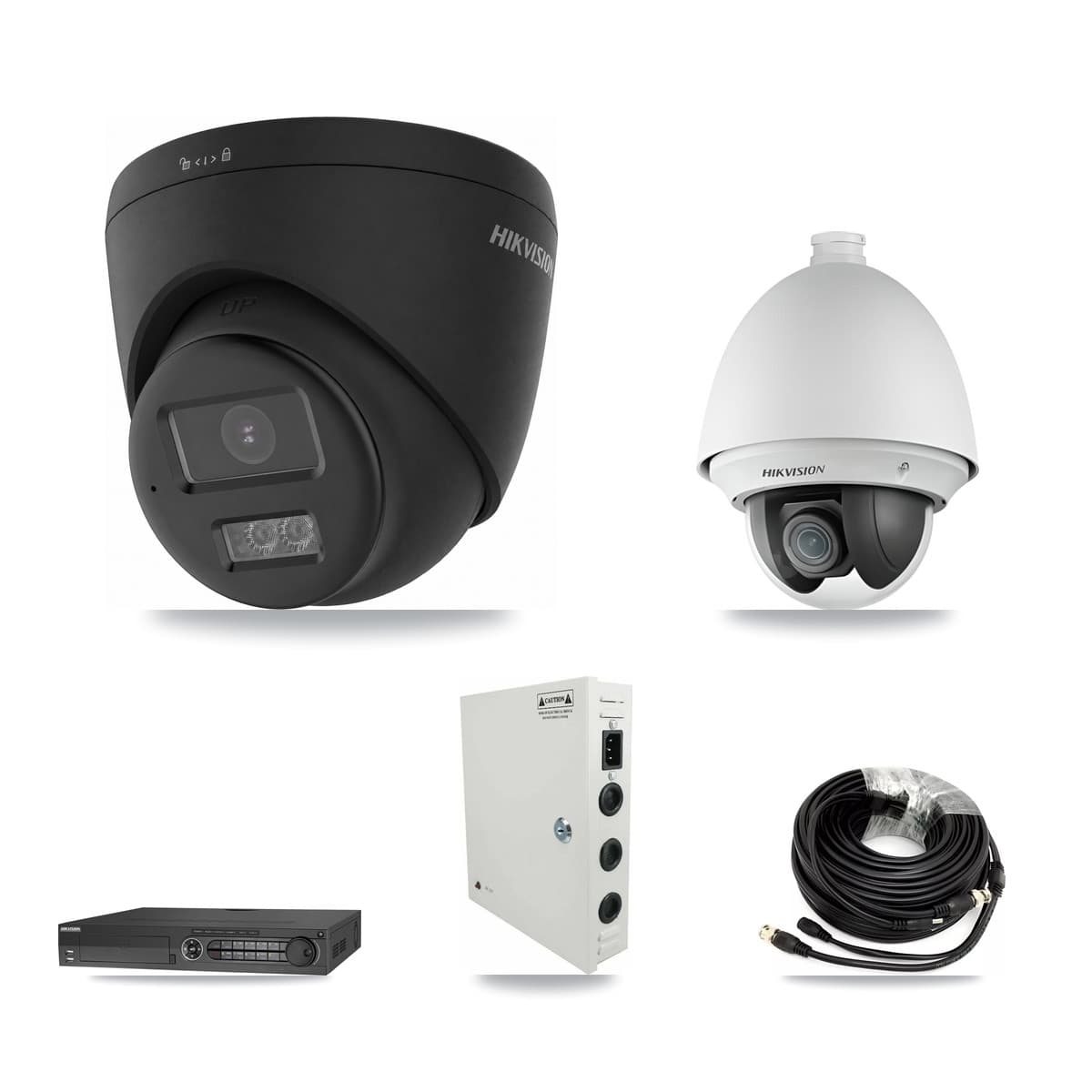 Hikvision 32-Channel 2MP – 4K CCTV Kit — 1 2MP PTZ + 12 Black 4K Turret Cameras + 4× 8TB Recording