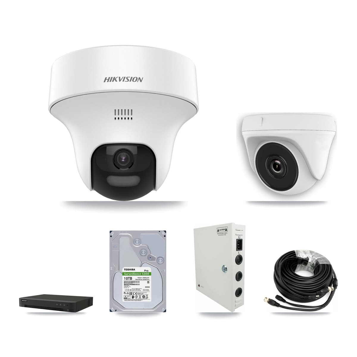 Hikvision 16-Channel 2MP – 5MP CCTV Kit — 5 DS-2CE70K0T 5MP Turret + 5 White HDT-2MP-N20W 2MP Dome Cameras + 10TB Recording (IDS-7216HQHI Recorder) - Image 1