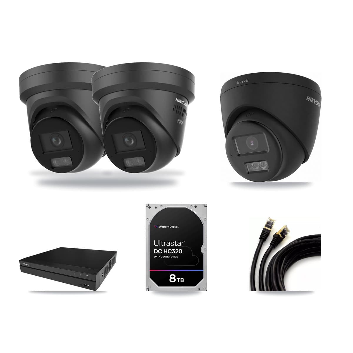 Hikvision & Prolux 8-Channel 4K CCTV Kit — 1 Black DS-2CD1383G2 + 2 Black DS-2CD2387G3 Turret Cameras + 8TB Recording - Image 1