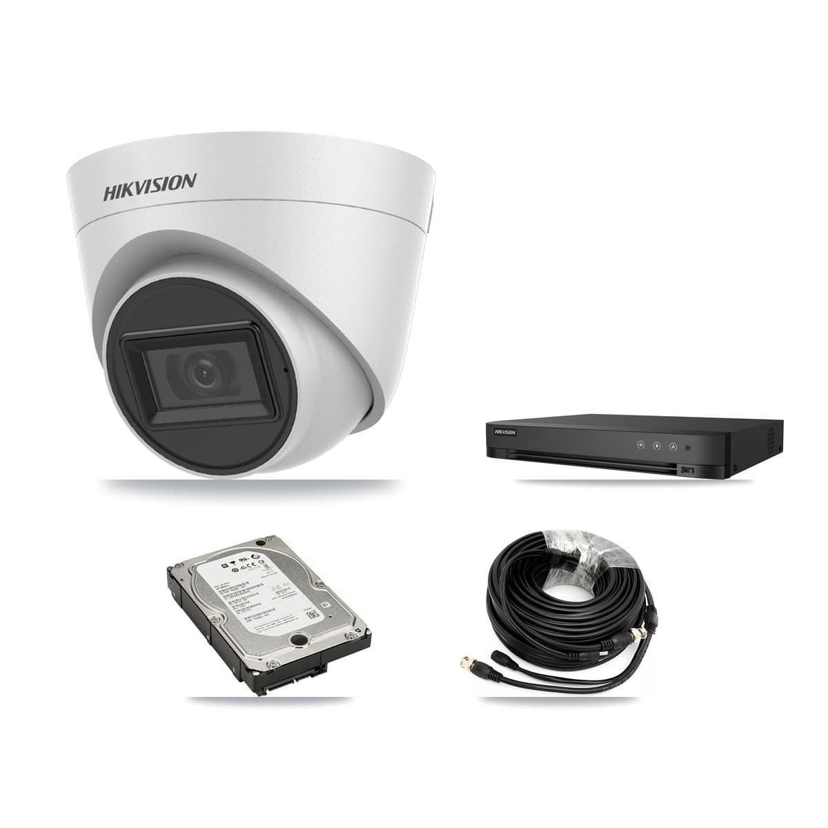 Hikvision 4-Channel 5MP CCTV Kit — 4 White Turret Cameras + 5TB Recording (DS-7204HUHI Recorder)
