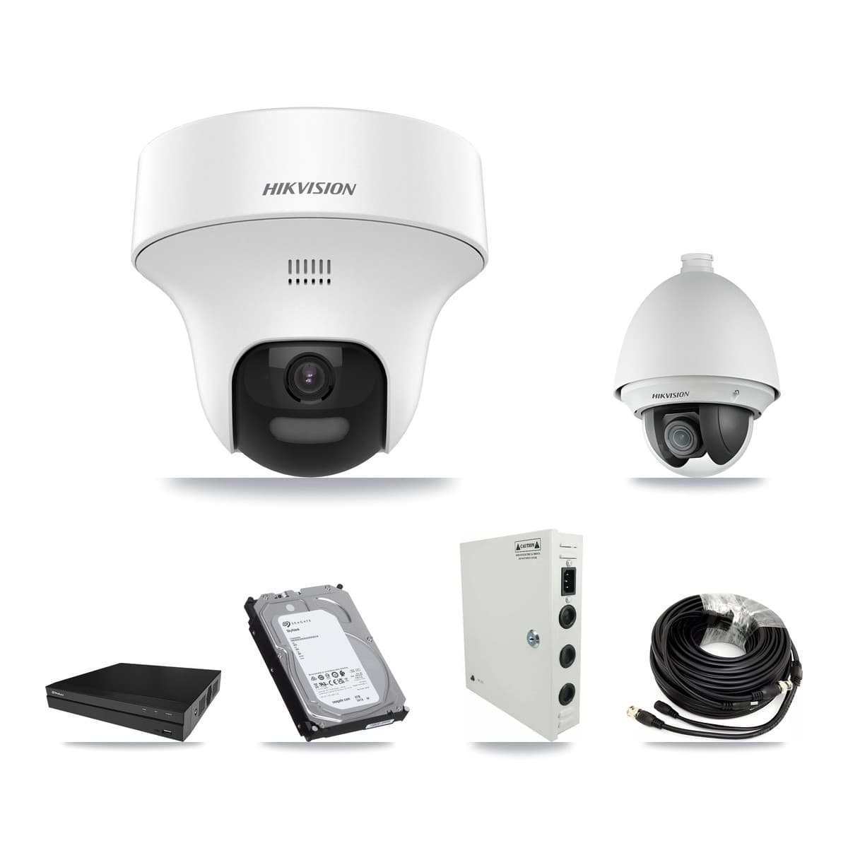 Hikvision & Prolux 8-Channel 2MP – 5MP CCTV Kit — 1 DS-2AE4225T 2MP PTZ + 4 DS-2CE70K0T 5MP Turret Cameras + 6TB Recording