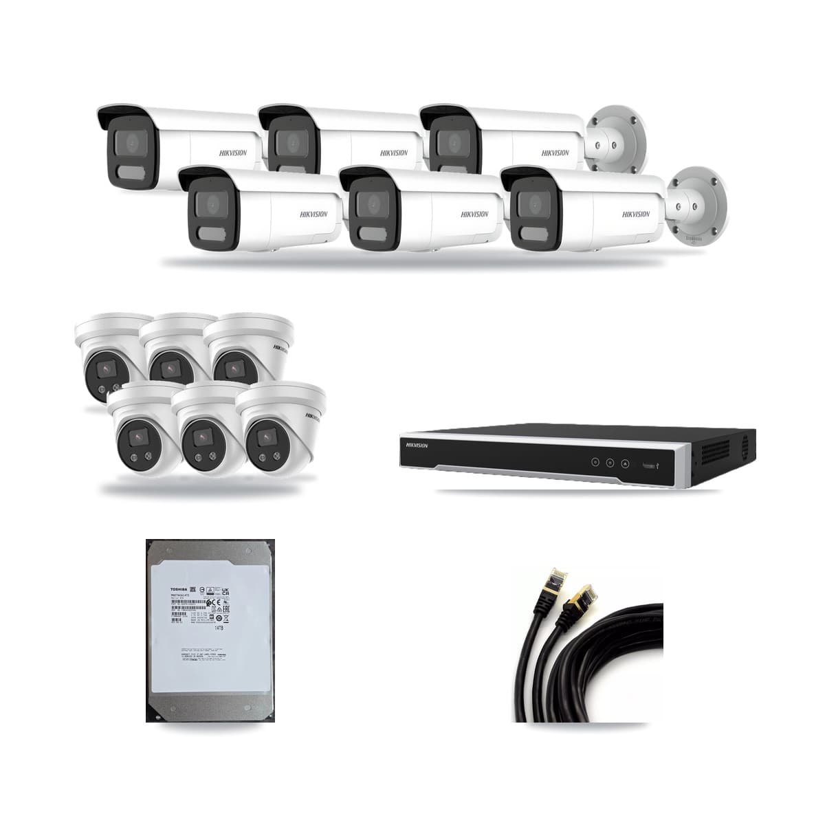 Hikvision 16-Channel 4MP – 5MP CCTV Kit — 6 4MP Bullet + 6 5MP Turret Cameras + 14TB Recording (DS-7616NI-M2 Recorder) - Image 1
