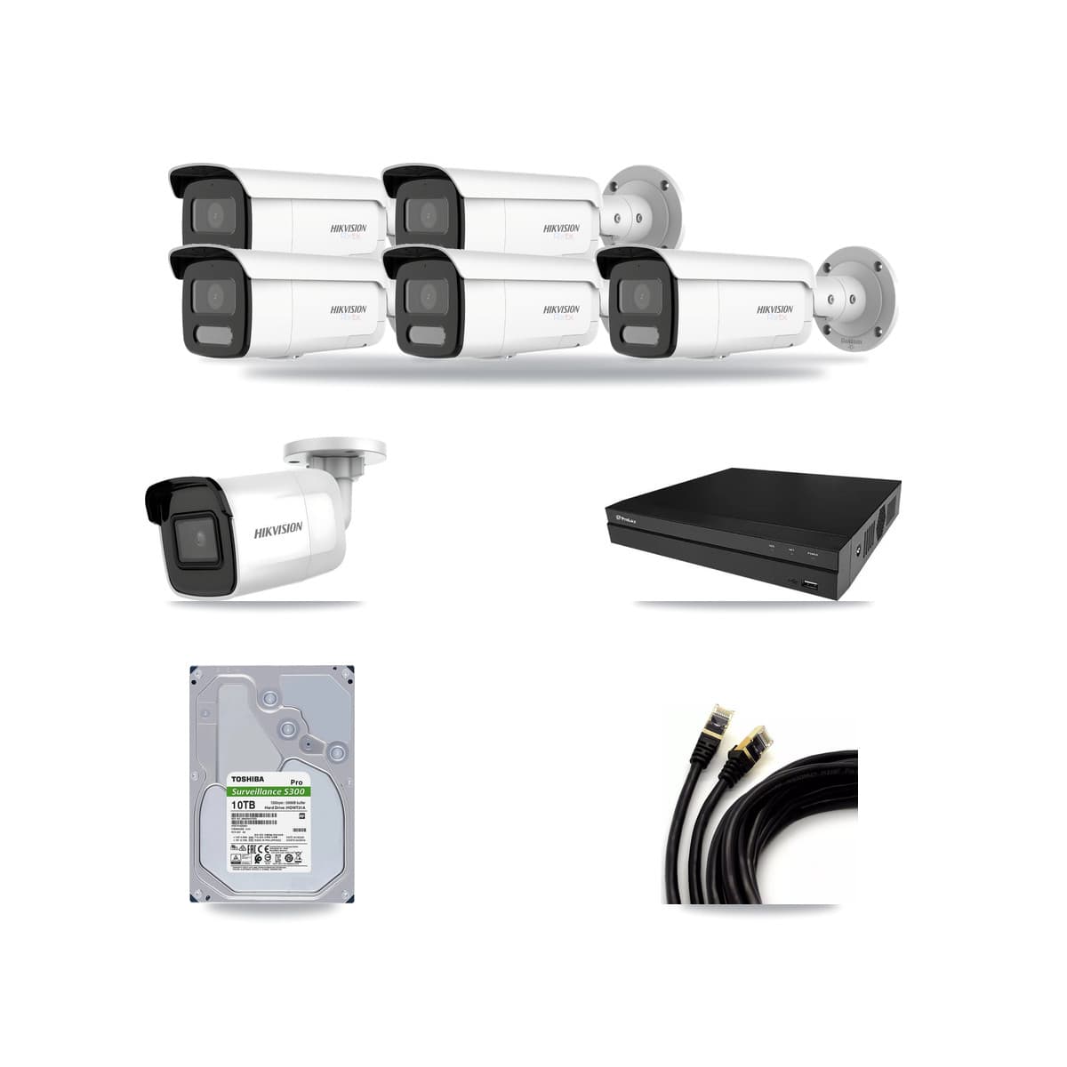 Hikvision & Prolux 8-Channel 4K CCTV Kit — 1 DS-2CD2085G1 + 5 DS-2CD2T87G2H Bullet Cameras + 10TB Recording - Image 1