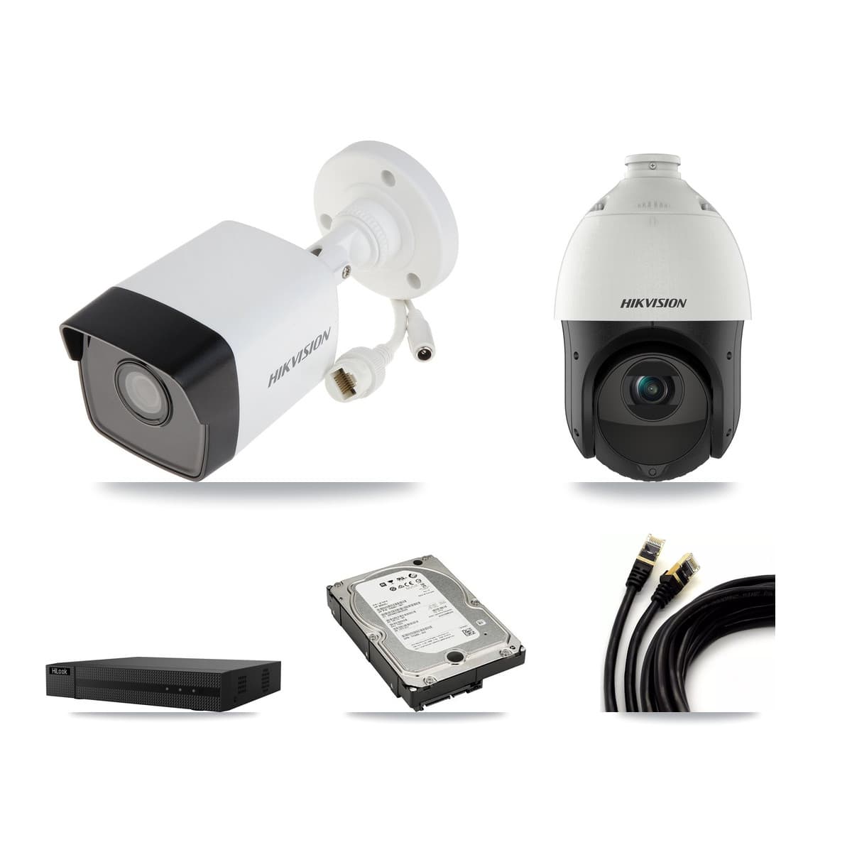 Hikvision & HiLook 8-Channel 4MP – 5MP CCTV Kit — 3 5MP Bullet + 1 4MP PTZ Cameras + 5TB Recording (NVR-108MH-D Recorder)