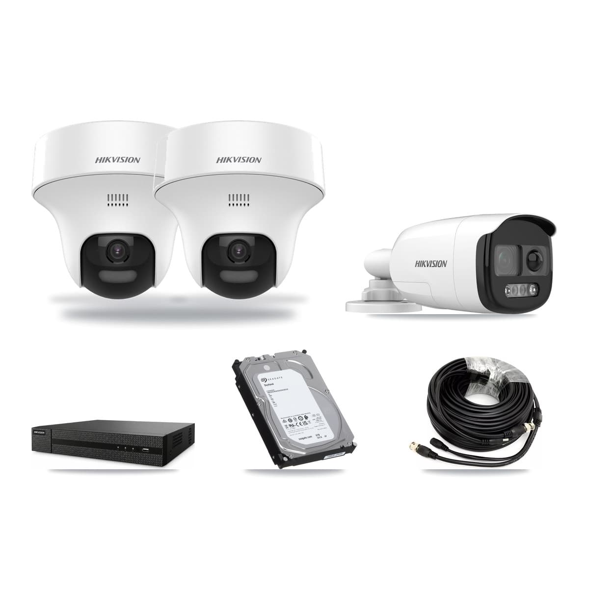 Hikvision 8-Channel 5MP CCTV Kit — 1 DS-2CE12KF3T Bullet + 2 DS-2CE70K0T Turret Cameras + 6TB Recording (DVR-8CH Recorder) - Image 1