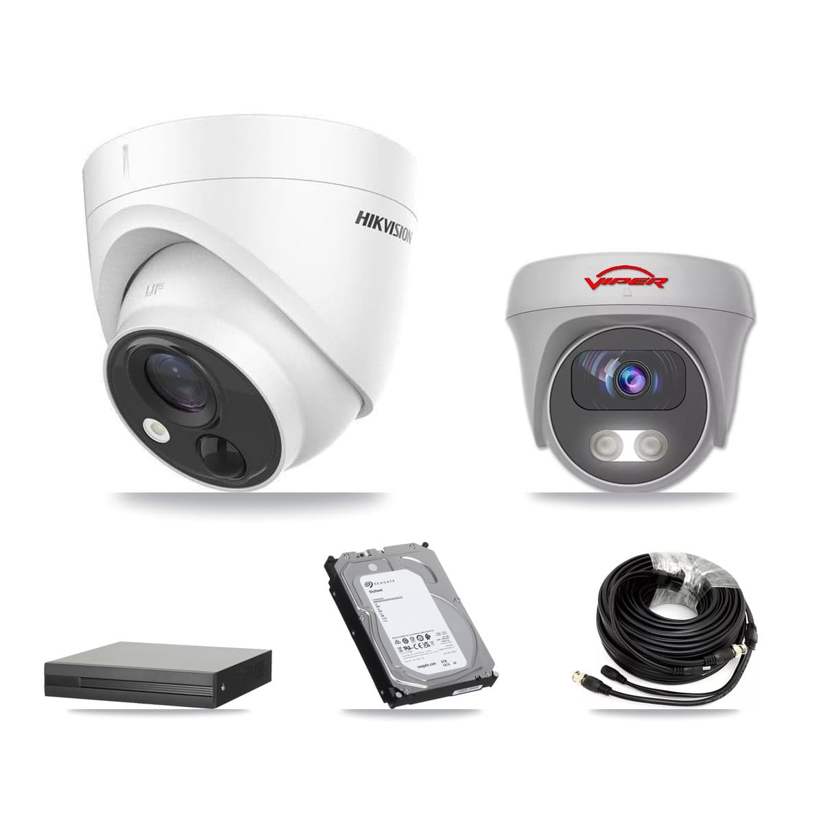 Hikvision & Viper 8-Channel 5MP CCTV Kit — 4 DS-2CE71H0T Turret + 1 White VIPER-5MP-3K Cameras + 6TB Recording (XVR-3108HS Recorder) - Image 1