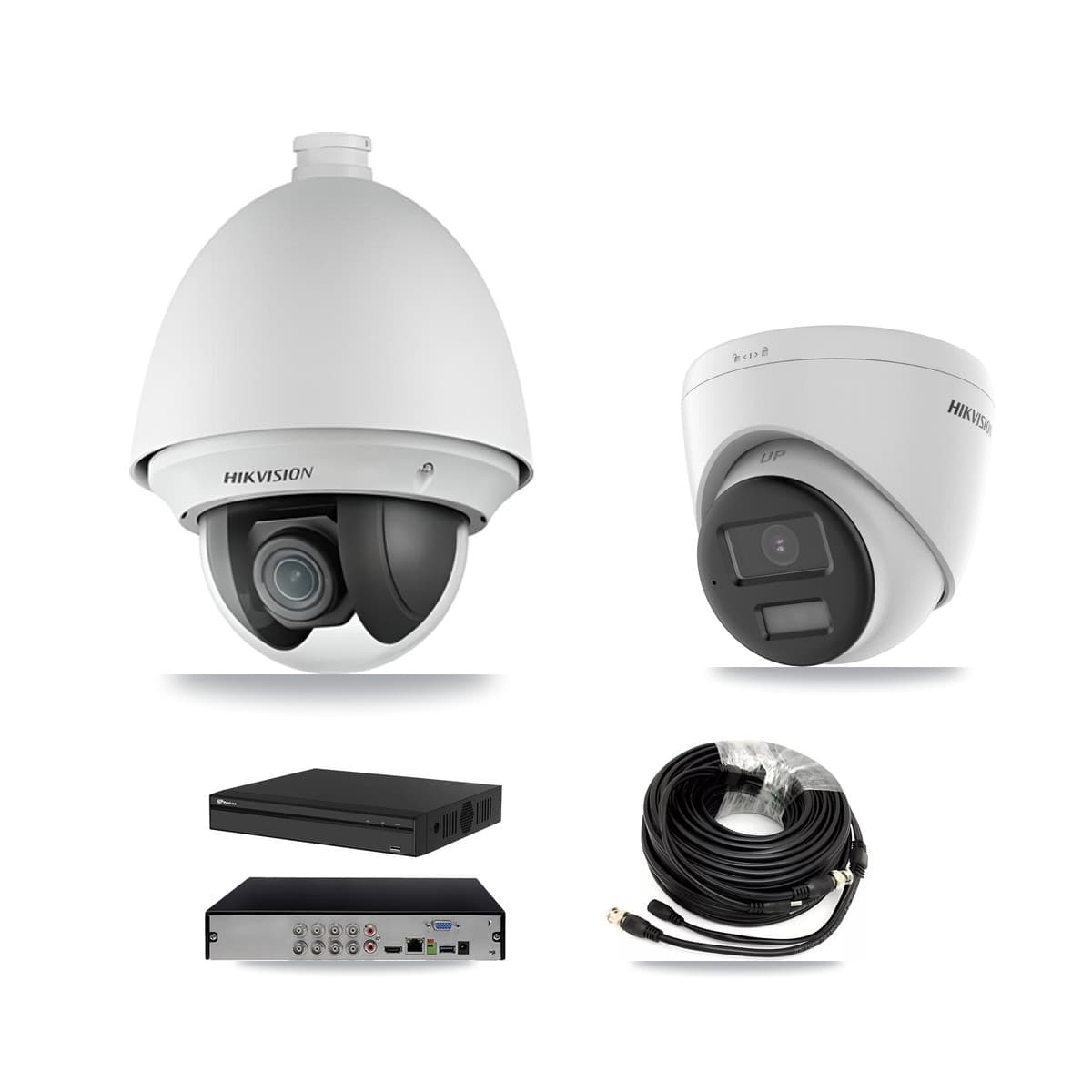 Hikvision & Prolux 8-Channel 2MP – 4K CCTV Kit — 1 2MP PTZ + 1 4K Turret Cameras + 3TB Recording (PXD-5108HS Recorder) - Image 1