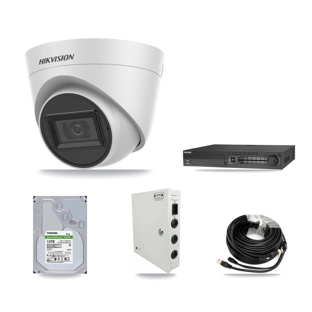 Hikvision 32-Channel 5MP CCTV Kit — 16 White Turret Cameras + 2× 10TB Recording (IDS-7332HUHI Recorder)