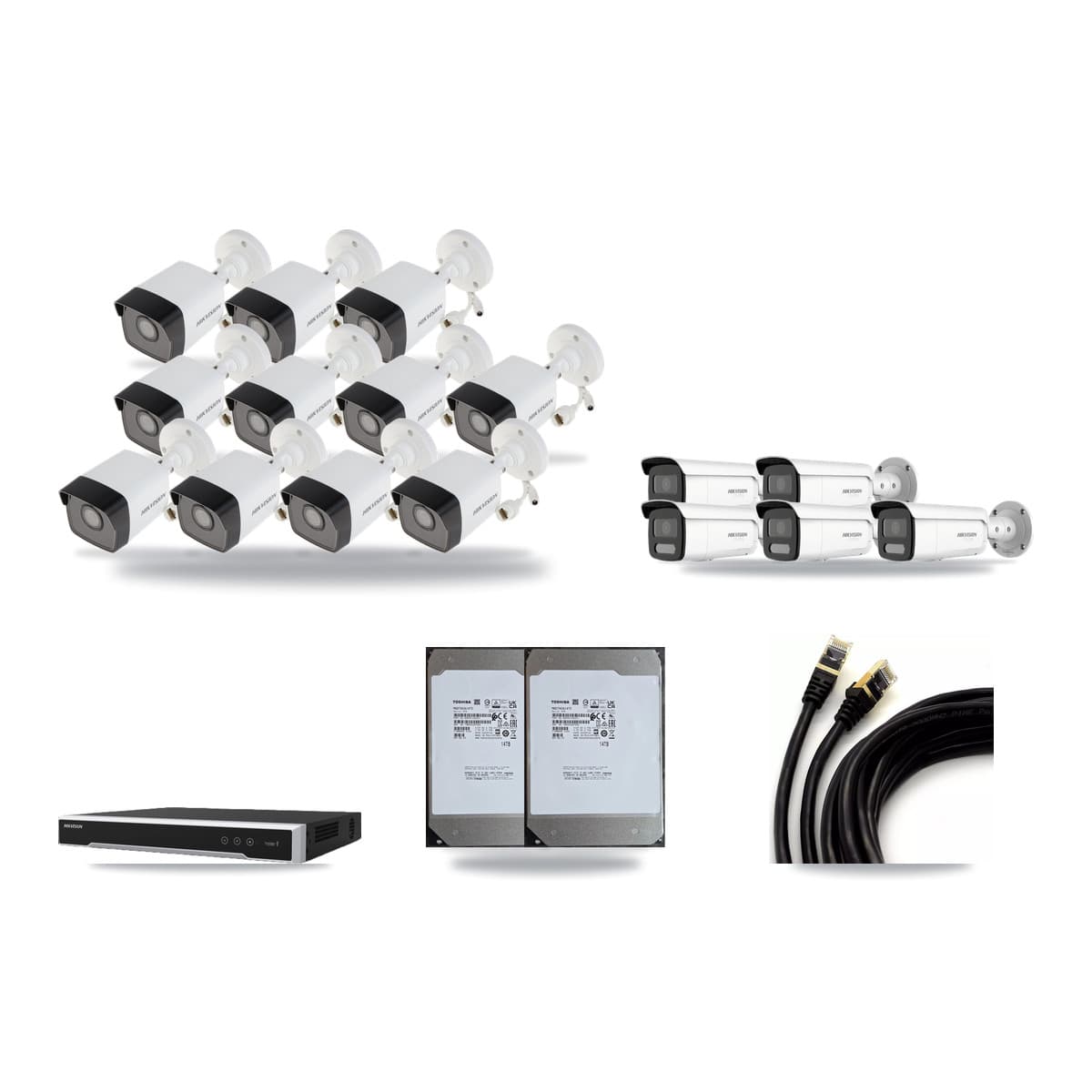 Hikvision 16-Channel 5MP – 4K CCTV Kit — 11 5MP + 5 White 4K Bullet Cameras + 2× 14TB Recording (DS-7616NI-M2 Recorder) - Image 1
