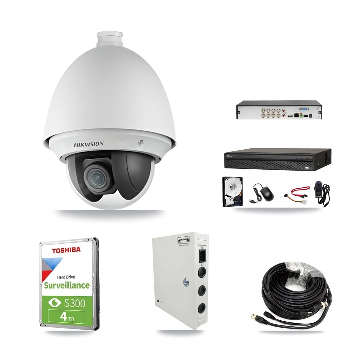 Hikvision & Dahua 8-Channel 2MP CCTV Kit — 6 DS-2AE4225T PTZ Cameras + 4TB Recording (XVR-3108AD Recorder)