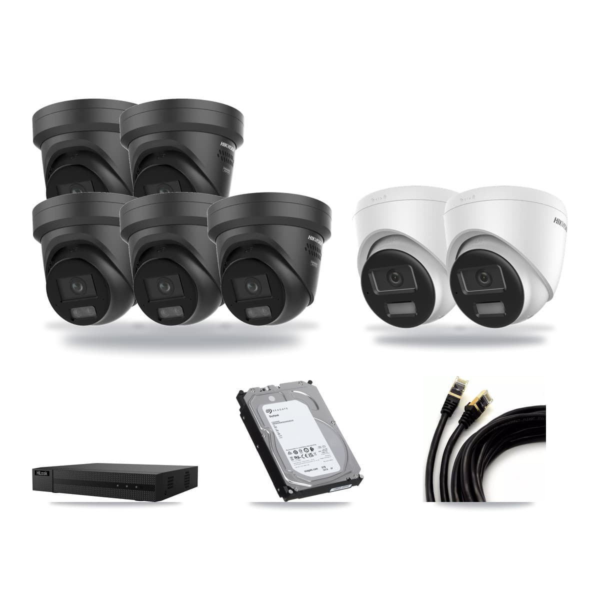Hikvision & HiLook 8-Channel 4K CCTV Kit — 2 DS-2CD1383G2 + 5 DS-2CD2387G3 Turret Cameras + 6TB Recording - Image 1