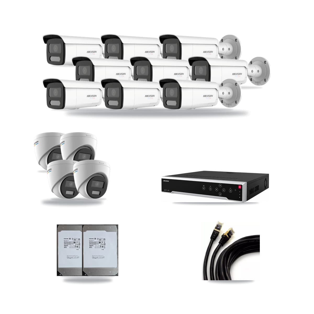 Hikvision 32-Channel 2MP – 4K CCTV Kit — 4 2MP Turret + 9 4K Bullet Cameras + 2× 14TB Recording - Image 1