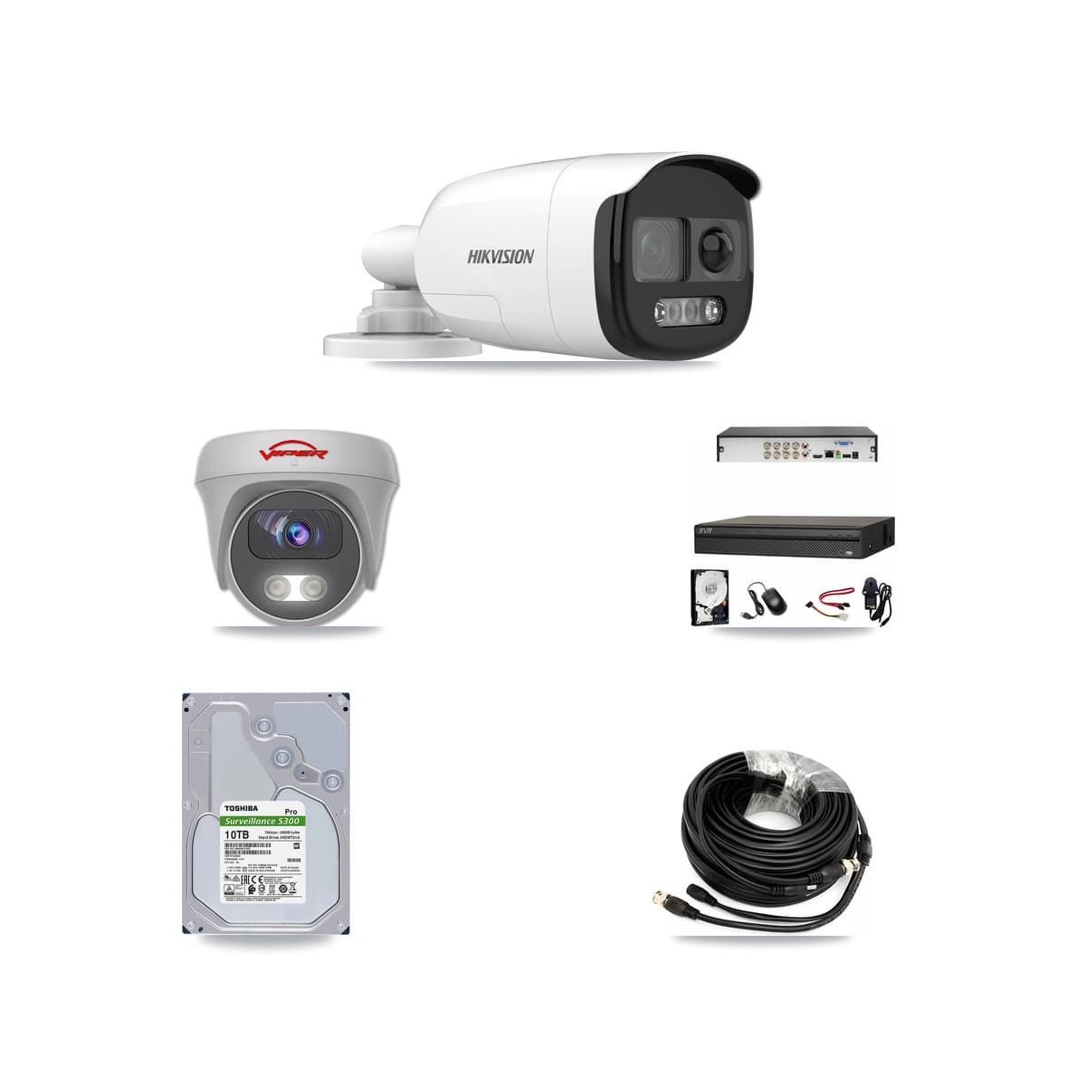8-Channel 5MP CCTV Kit — 7 DS-2CE12KF3T Bullet + 1 White VIPER-5MP-3K Cameras + 10TB Recording (XVR-3108AD Recorder)