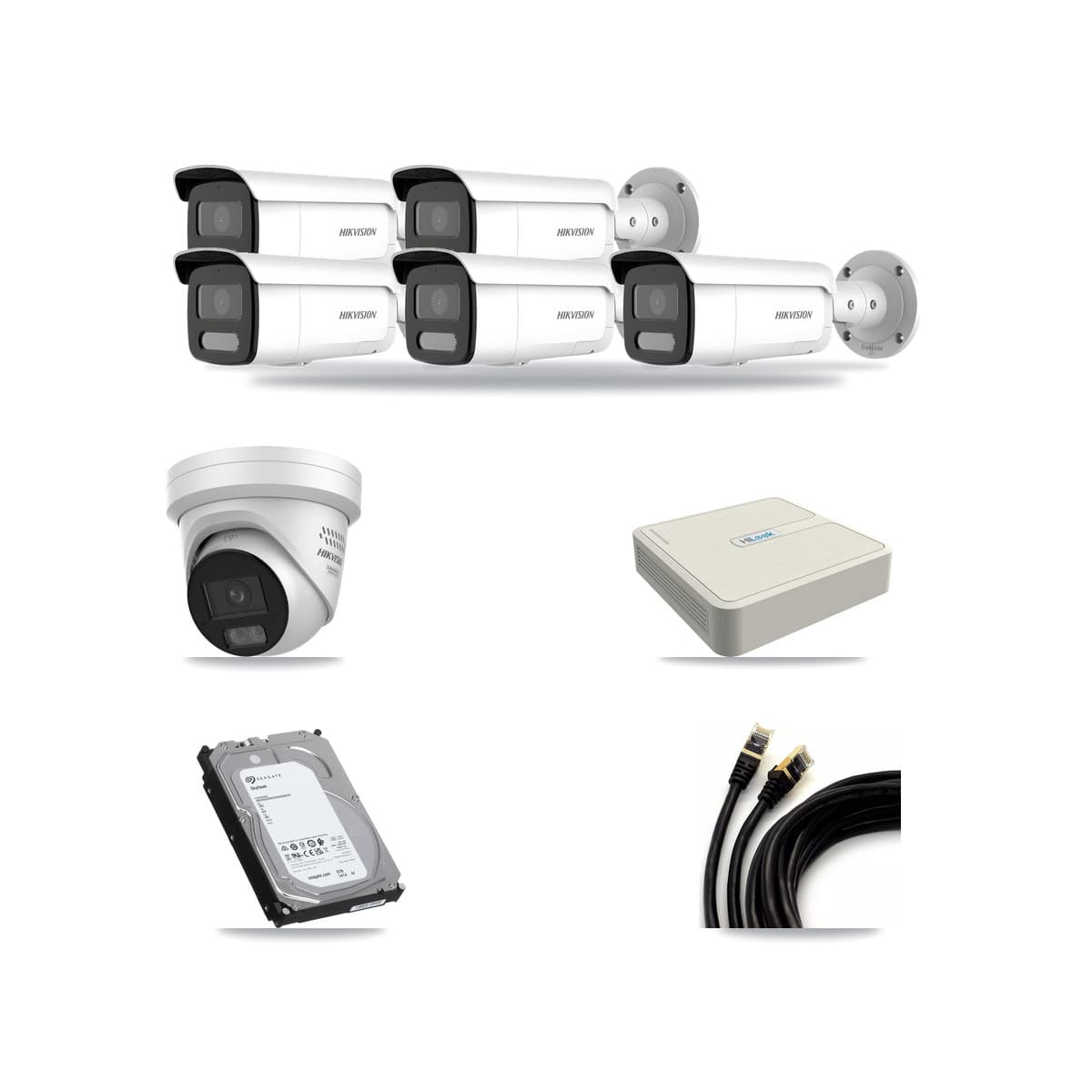 Hikvision & HiLook 8-Channel 4MP CCTV Kit — 1 DS-2CD2347G3 Turret + 5 DS-2CD2T47G2H Bullet Cameras + 6TB Recording - Image 1