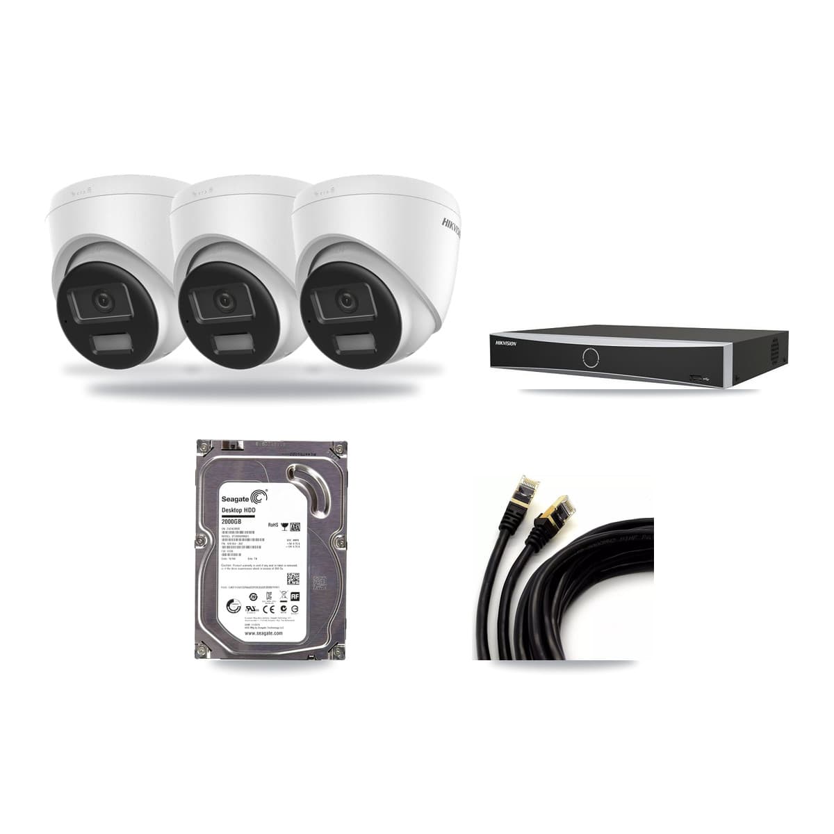 Hikvision 4-Channel 4K CCTV Kit — 3 DS-2CD1383G2-LIUF/SL Turret Cameras + 2TB Recording (DS-7604NXI-K1/4P Recorder) - Image 1