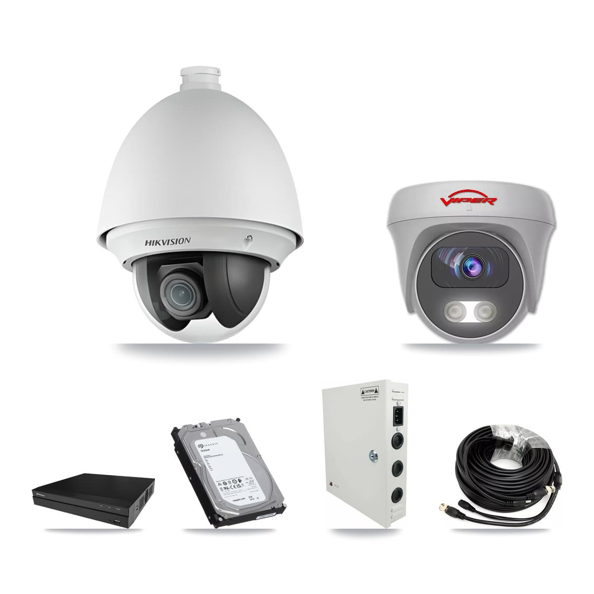 8-Channel 2MP – 5MP CCTV Kit — 7 2MP PTZ + 1 White 5MP Cameras + 6TB Recording (PXD-5208AN Recorder)