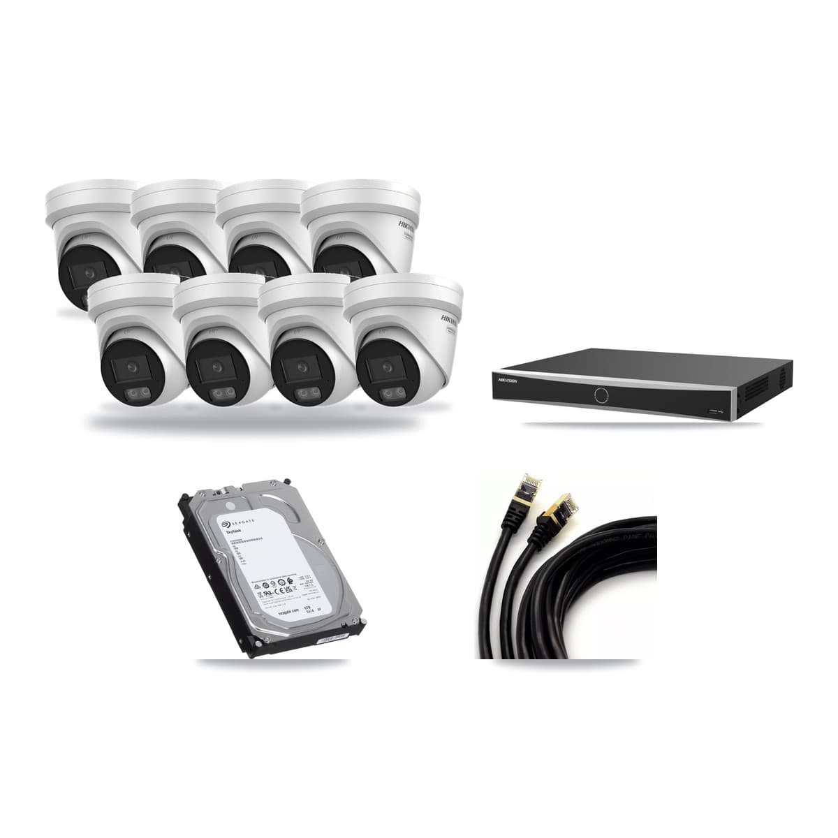 Hikvision 16-Channel 4K CCTV Kit — 8 DS-2CD2387G3 Turret Cameras + 6TB Recording (DS-7616NXI Recorder) - Image 1